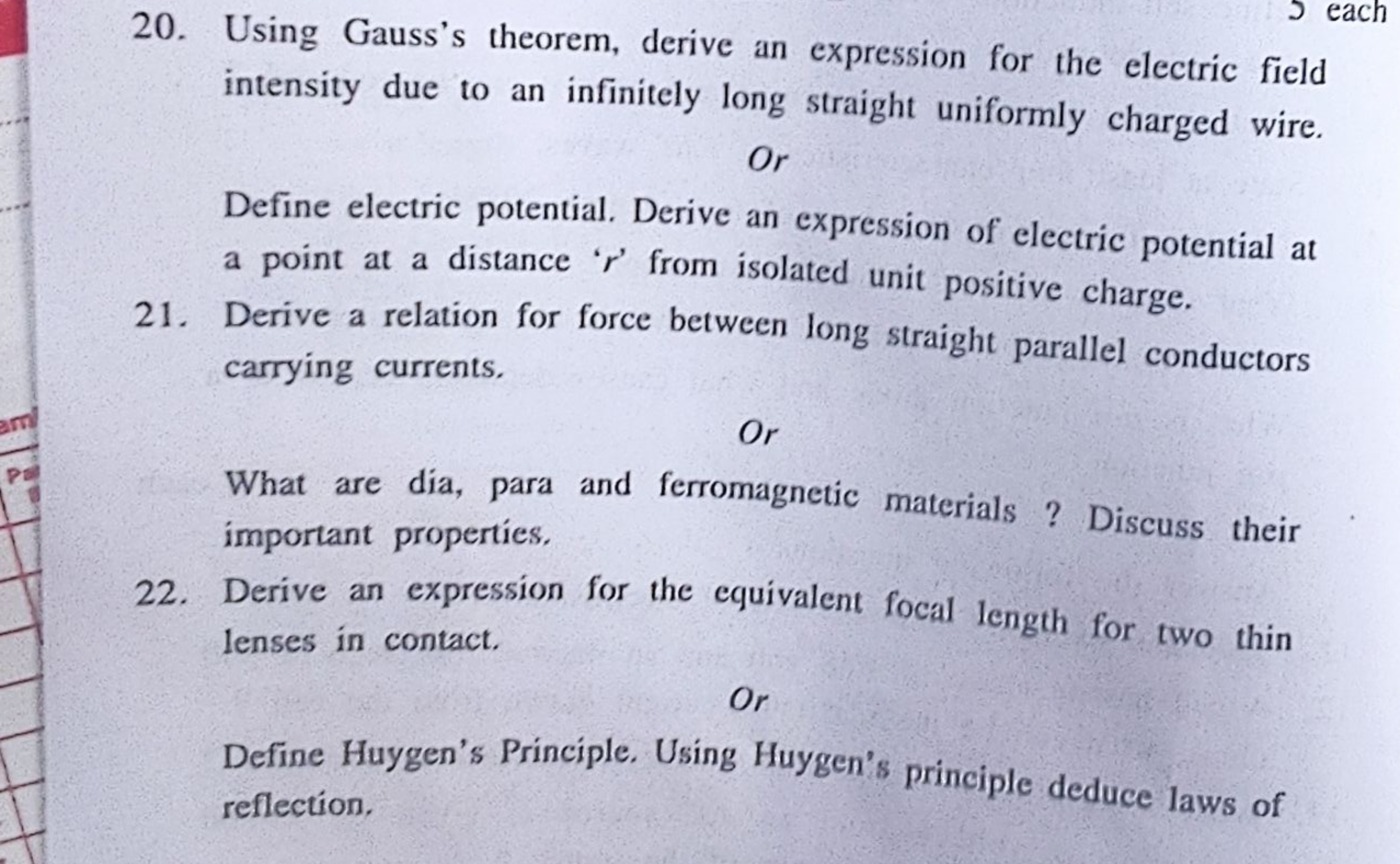 20. Using Gauss's theorem, derive an expression for the electric field