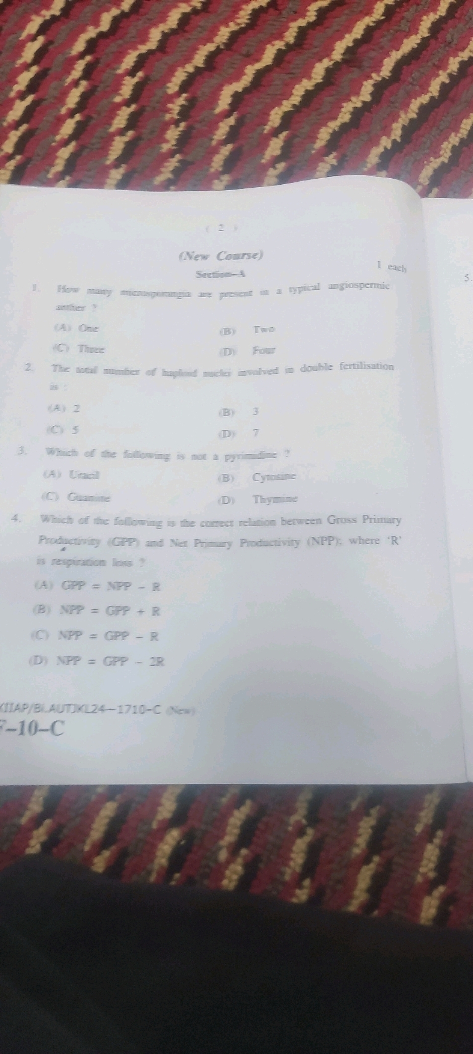 (New Course)
Section-s
1 each
(1. How many mulosporanger are prower an