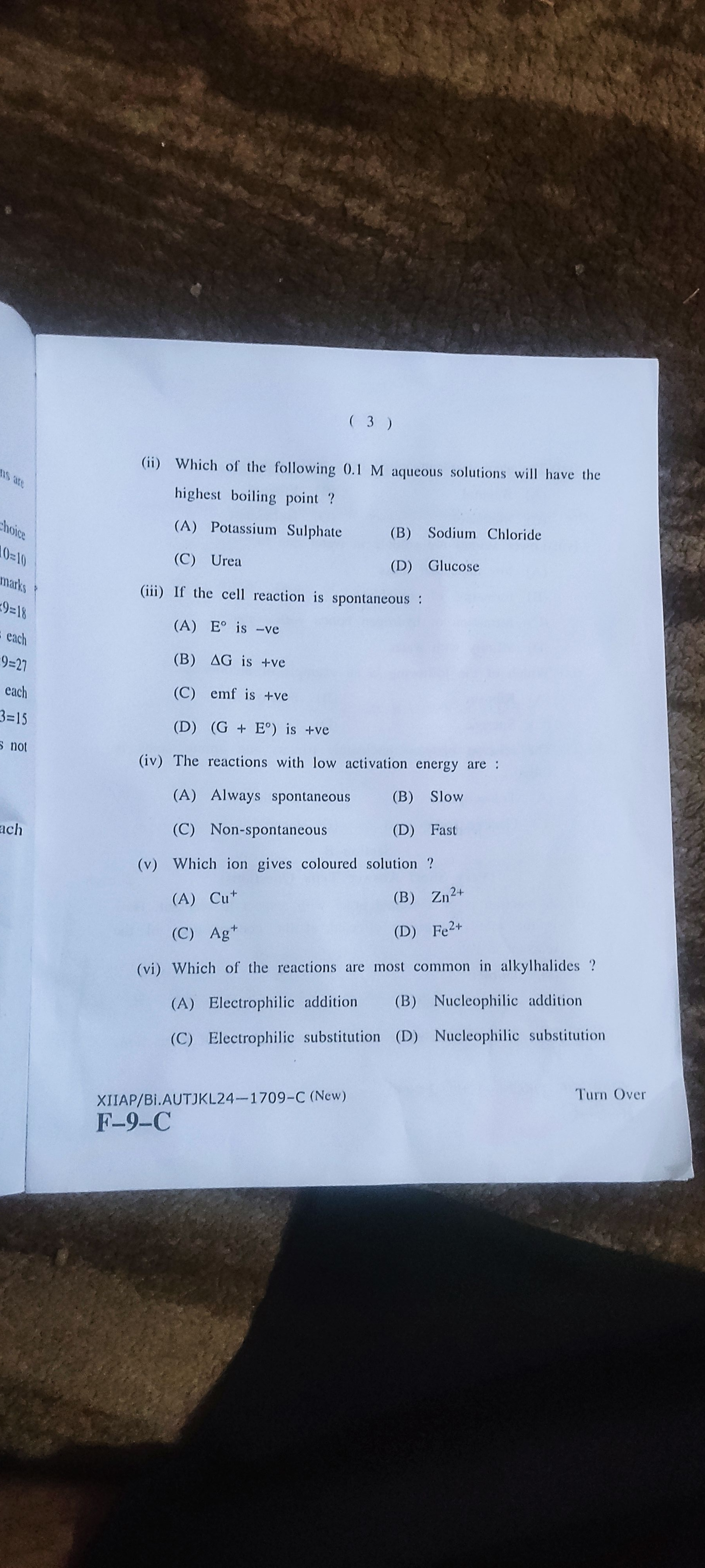 ( 3 )
(ii) Which of the following 0.1 M aqueous solutions will have th