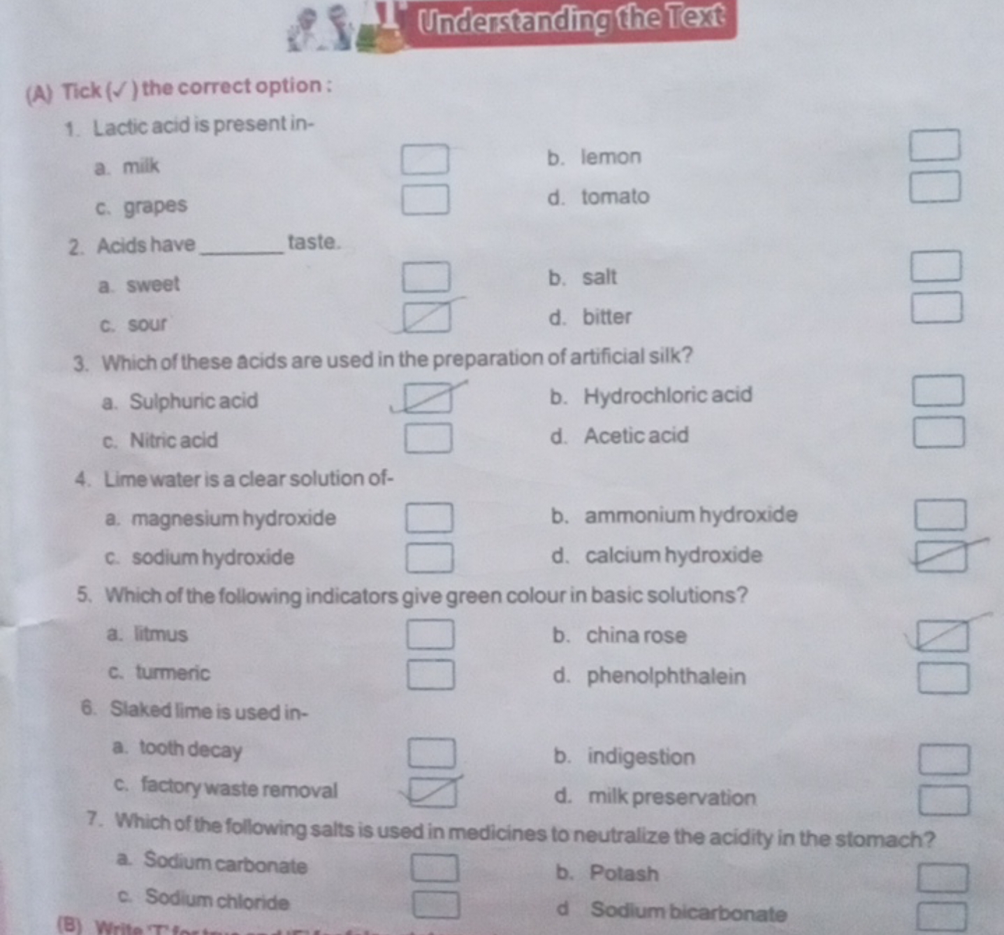 1) Ey Understanding the Text
(A) Tick ( ✓ ) the correct option:
1. Lac