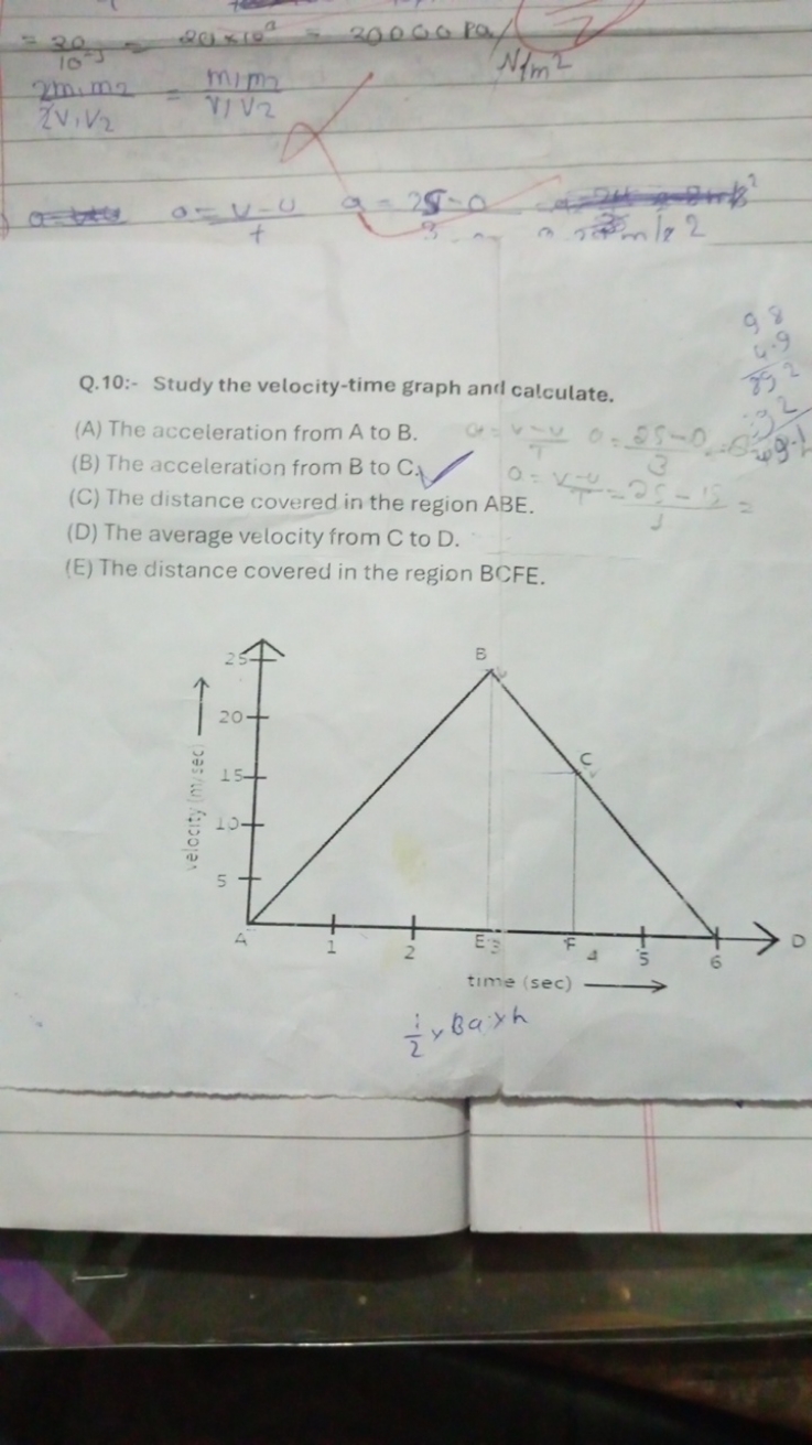 Q.10:- Study the velocity-time graph and calculate.
(A) The accelerati