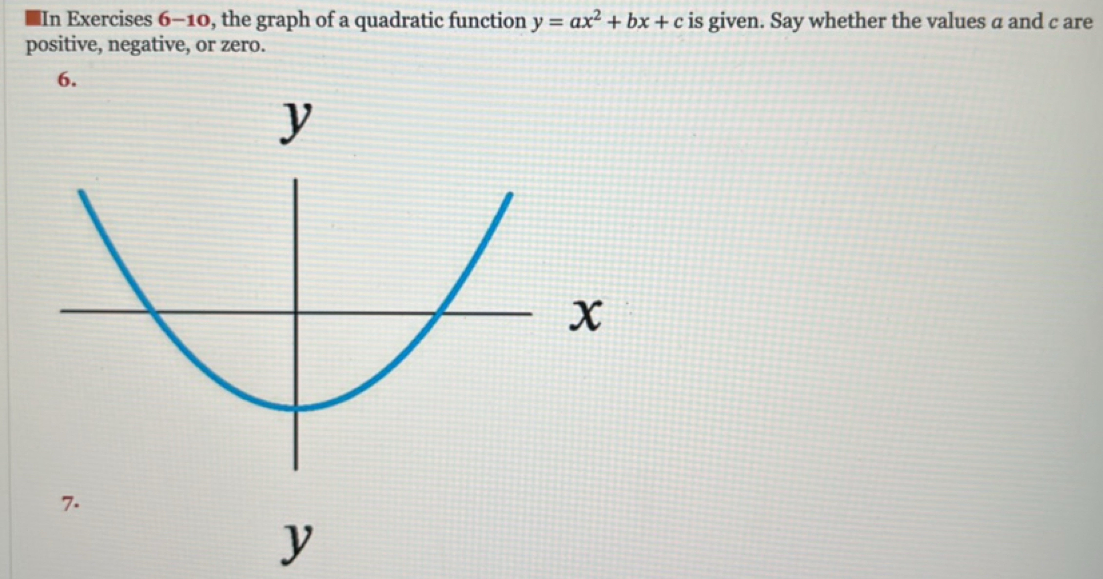 In Exercises 6-10, the graph of a quadratic function y=ax2+bx+c is giv