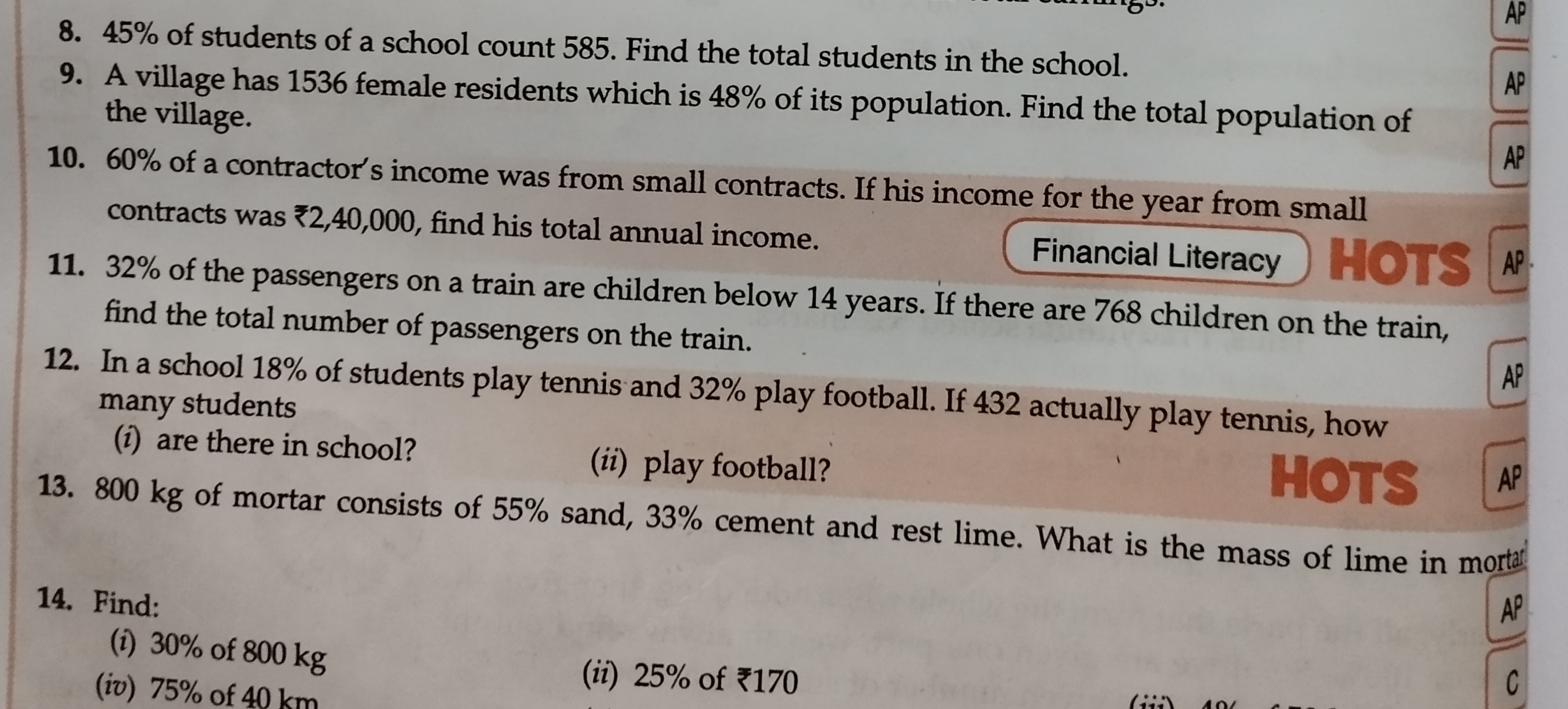 8. 45% of students of a school count 585 . Find the total students in 