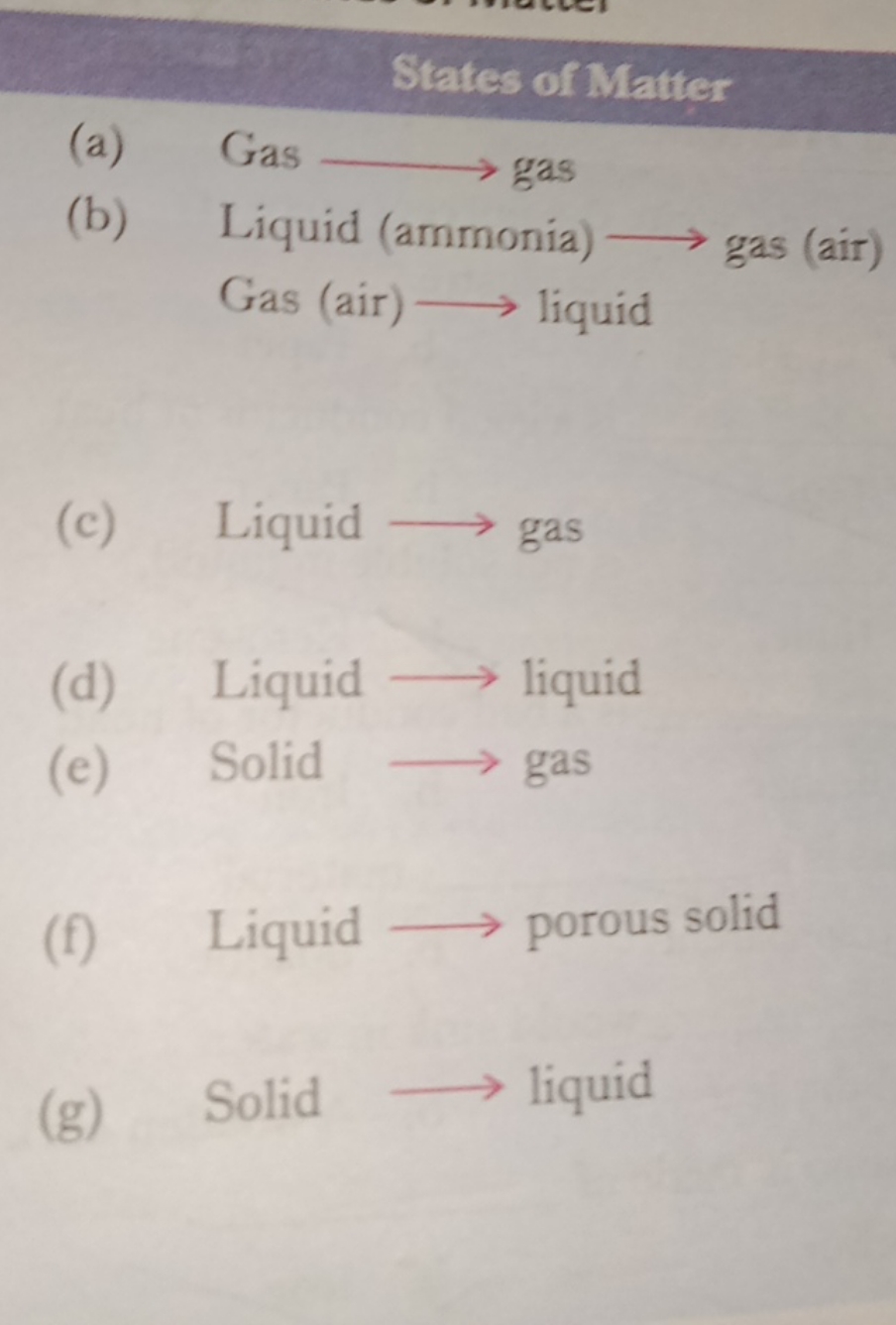 States of Matter
(a) Gas  gas
(b) Liquid (ammonia)  gas (air) Gas (air