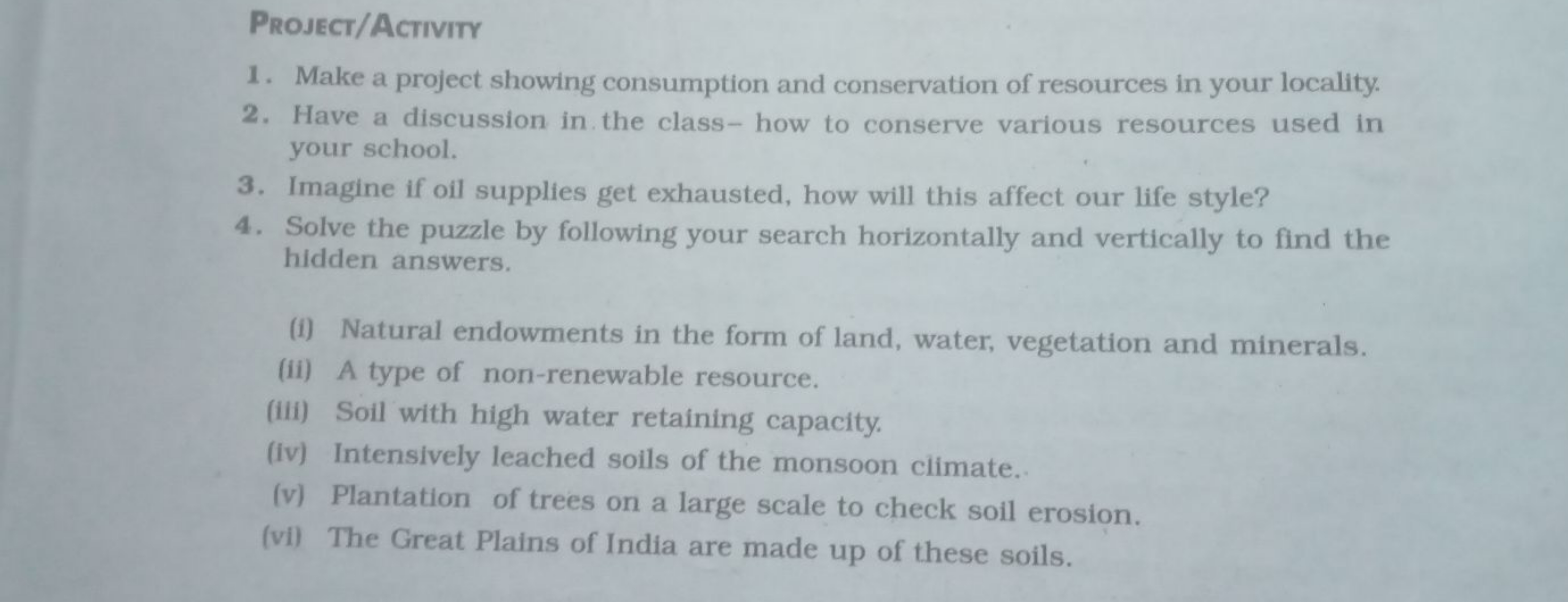 PROJECT/ACTIVITY
1. Make a project showing consumption and conservatio