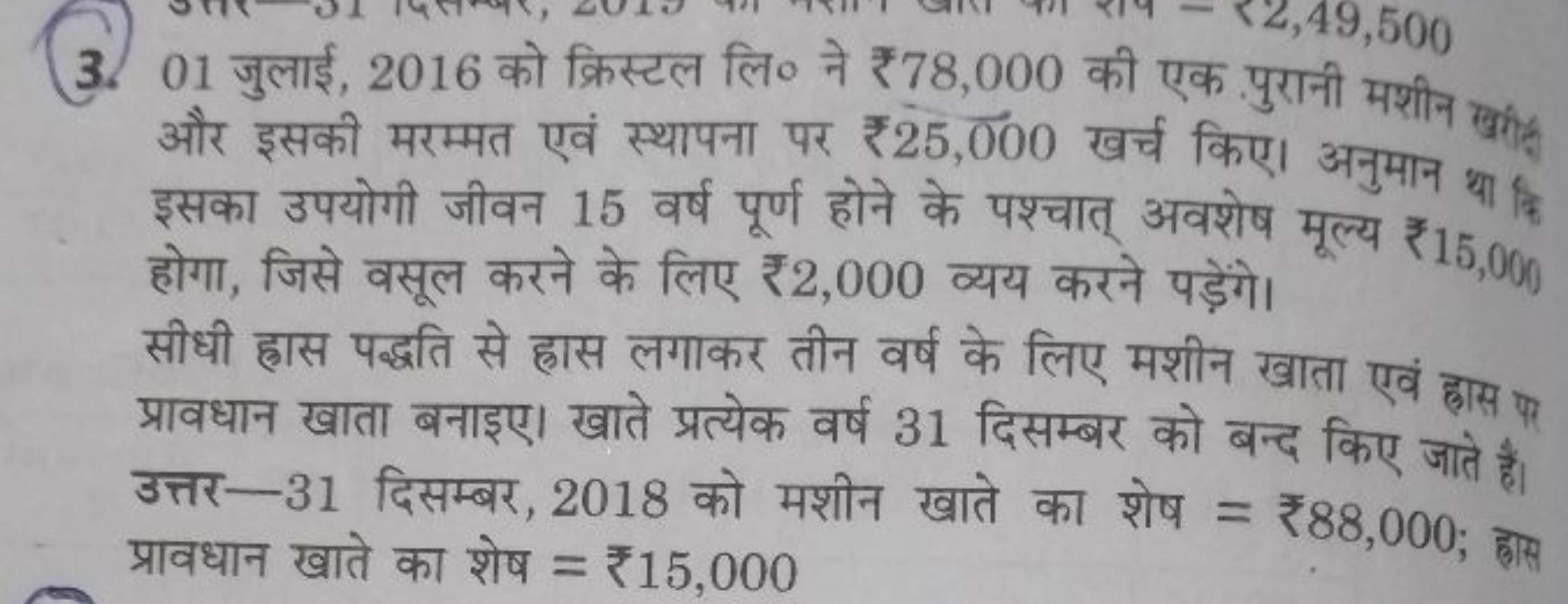 3. 01 जुलाई, 2016 को क्रिस्टल लि० ने ₹78,000 की एक पुरानी मशीन खमी है 