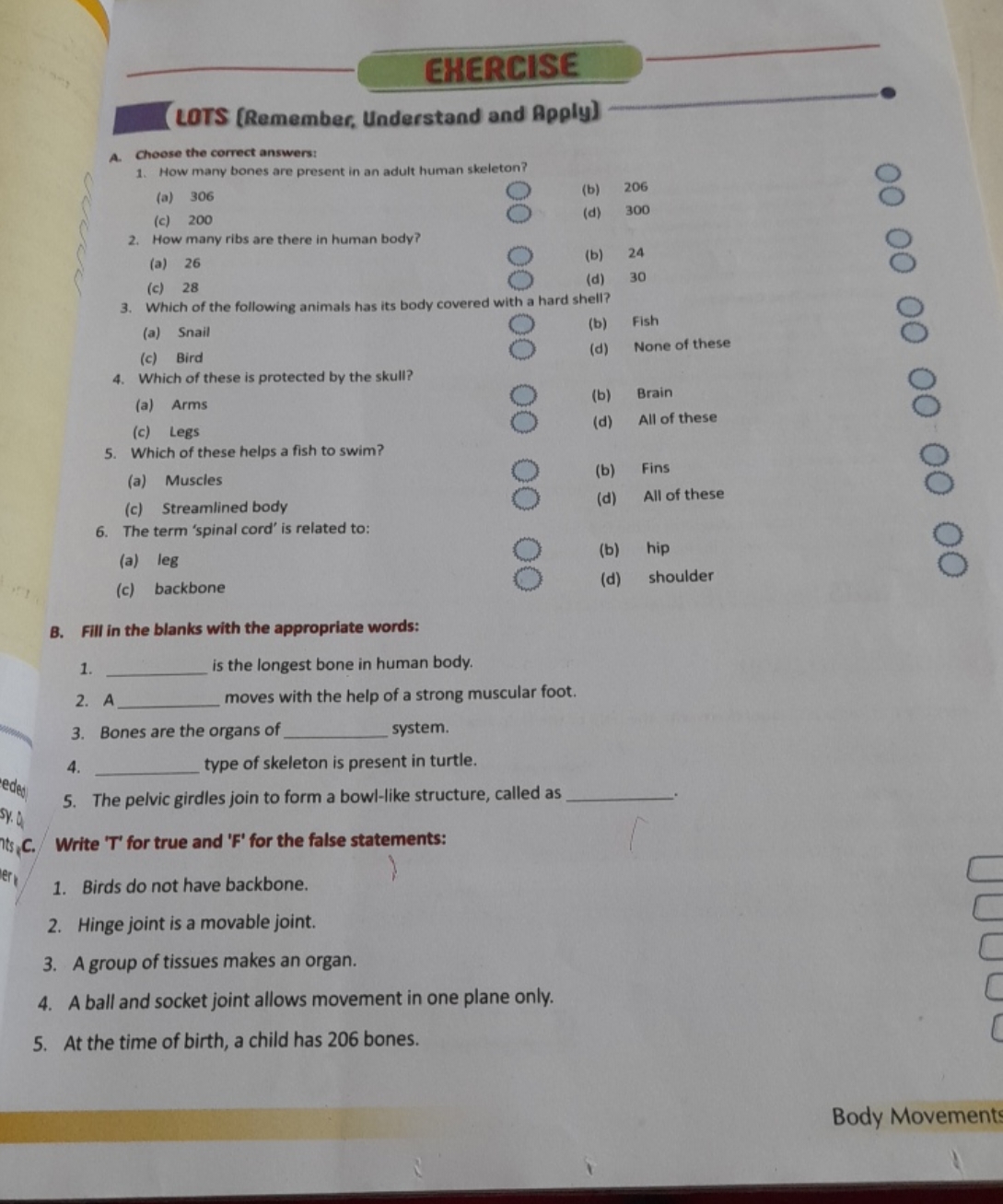 EHERCISE
LOTS (Remember, Understand and Rpply)
A. Choose the correct a