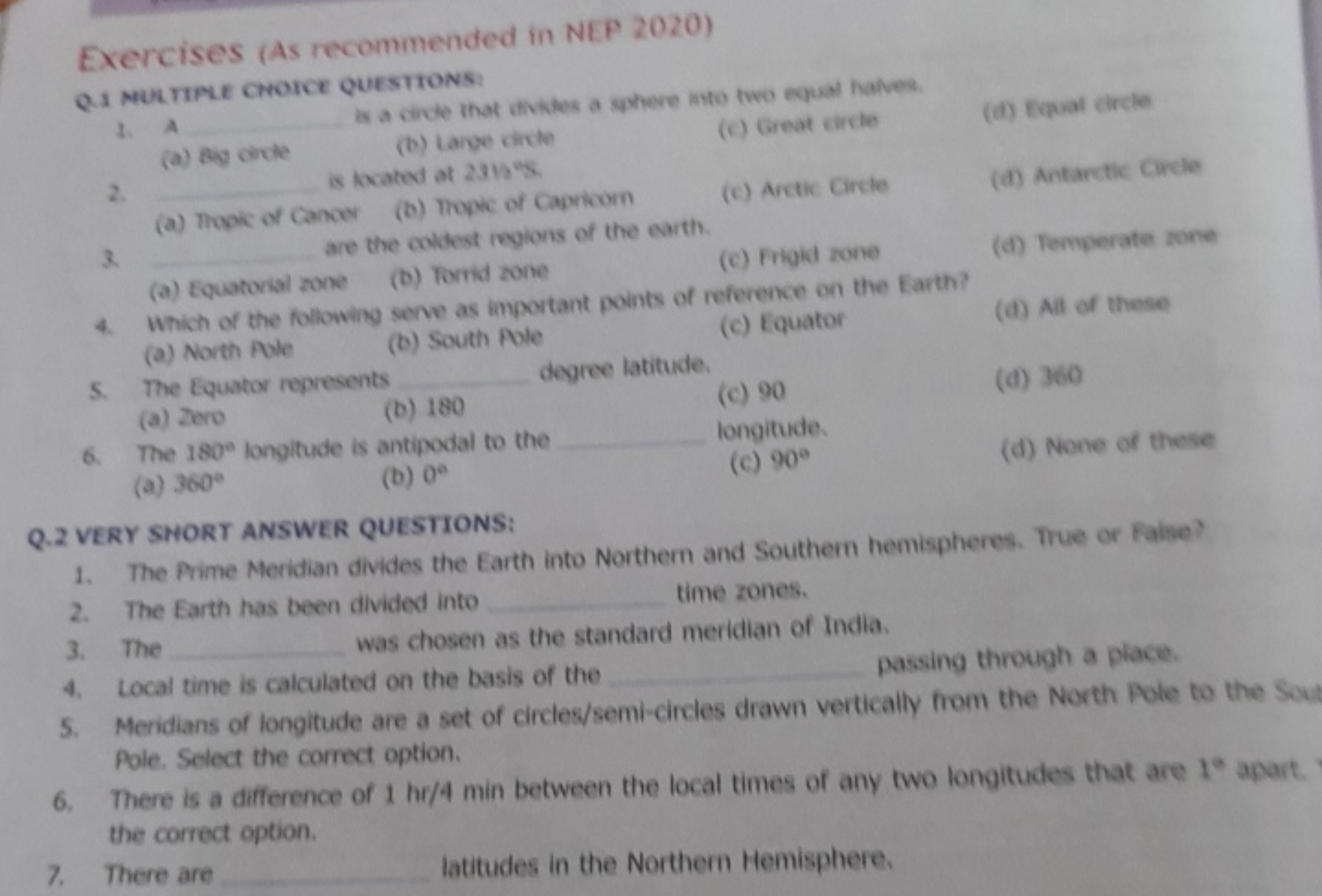 Exercises (As recommended in NEP 2020)
e. murtime cmorce questions:
d.