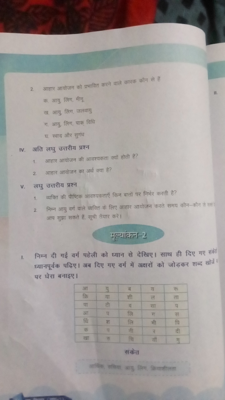 2. आहार आयोजन को प्रभावित करने वाले कारक कौन से हैं

क आयु लिग, मीनू
ख