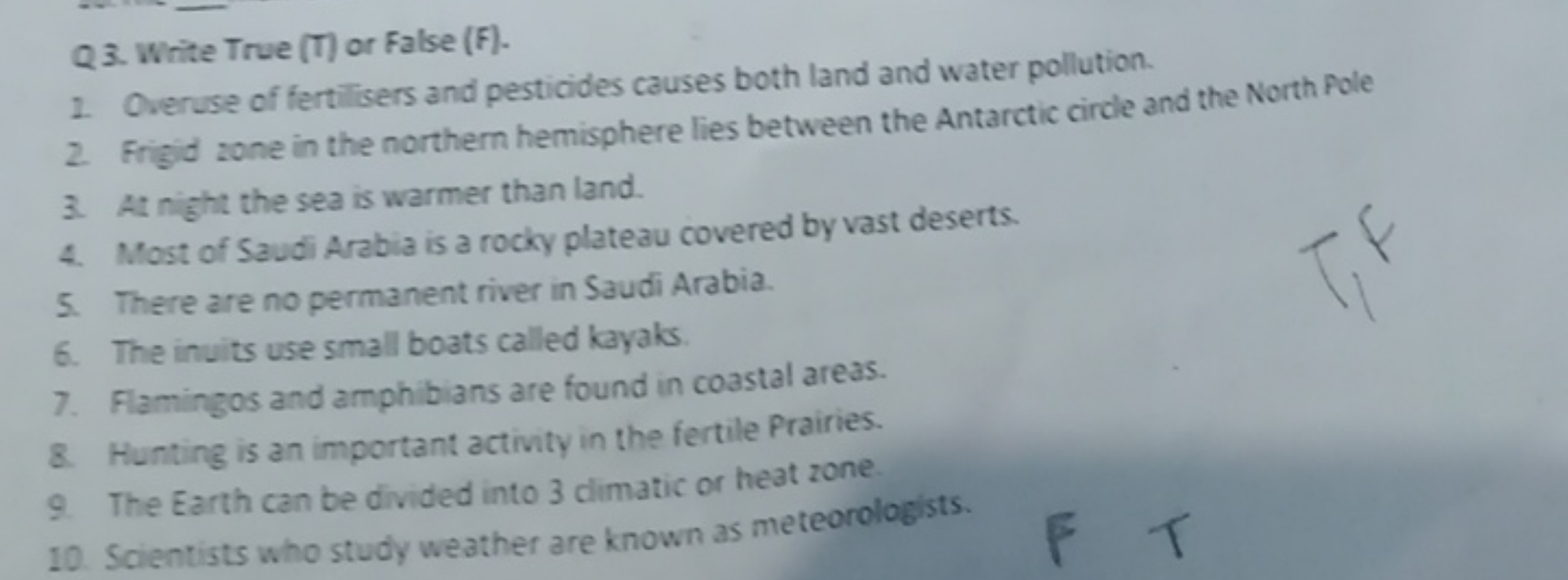 Q3. Write True (T) or False (F).
1. Overuse of fertilisers and pestici