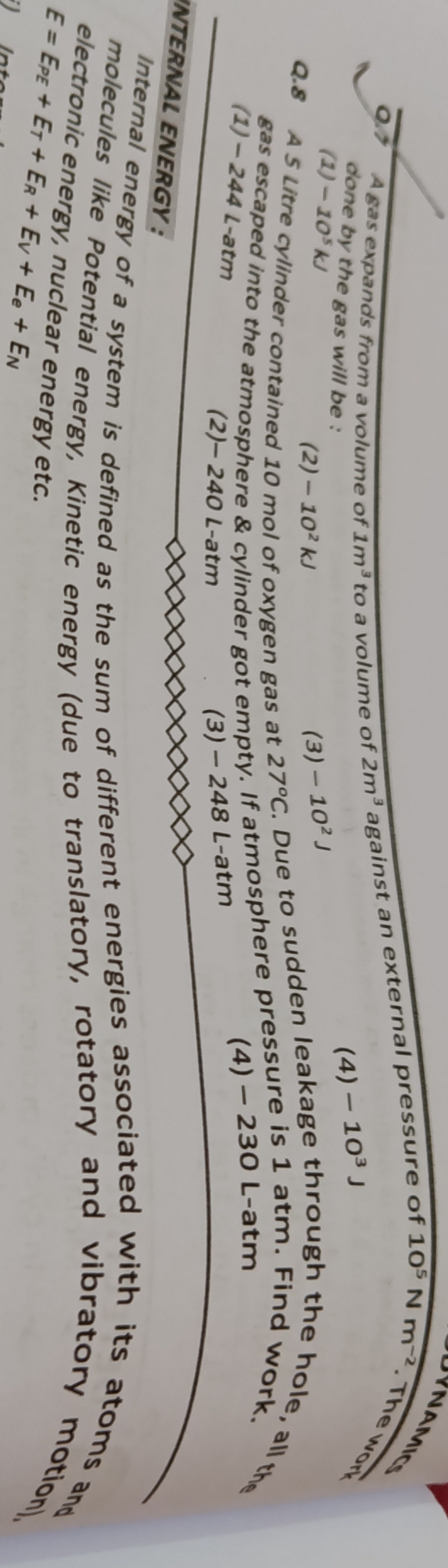 0. 4 gas expands from a volume of 1 m3 to a volume of 2 m3 against an 