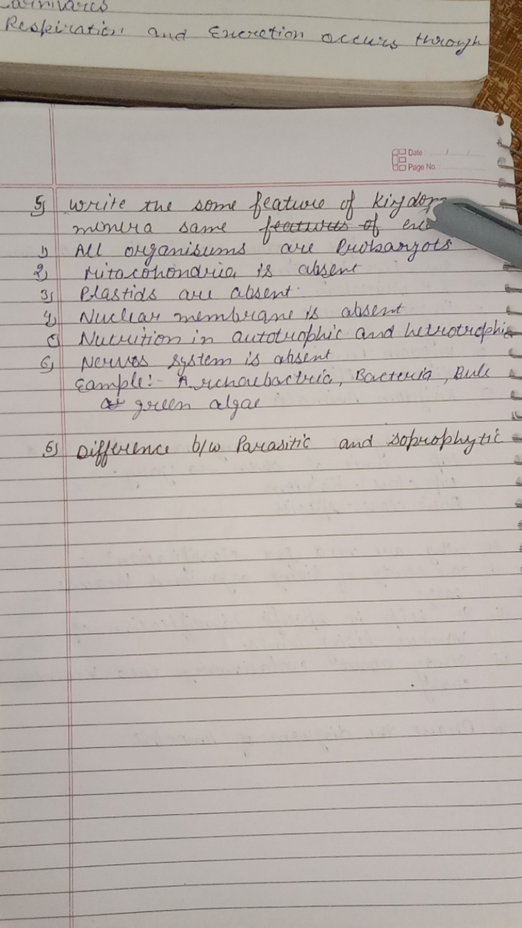 -arnivares
Respiration and Excretion occurs through
Pa
Date
Pogollo
5)