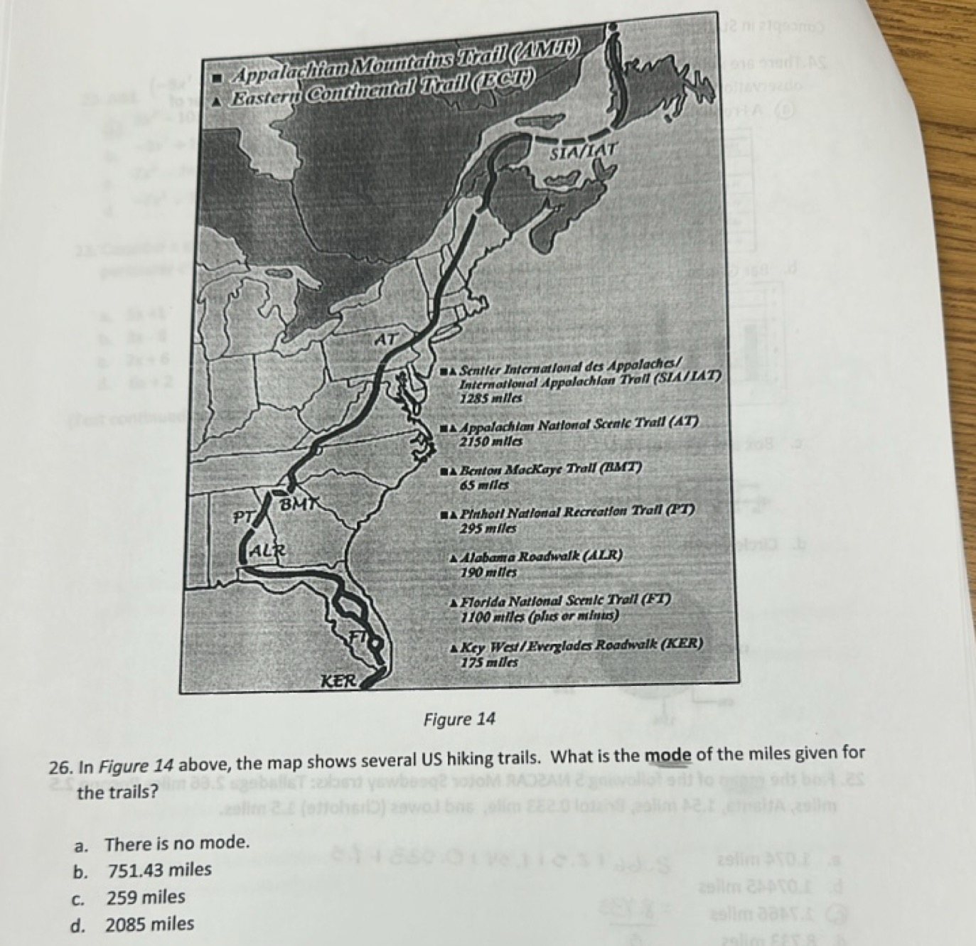 Figure 14
26. In Figure 14 above, the map shows several US hiking trai