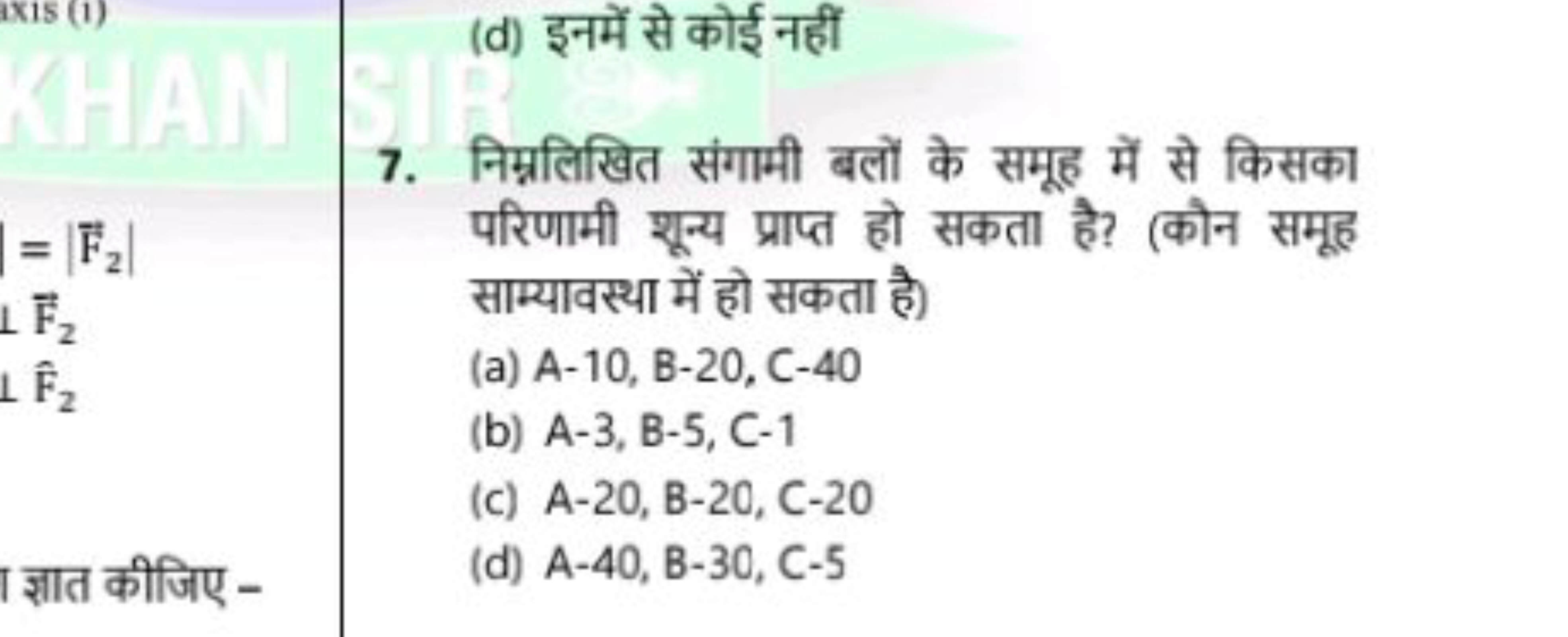 (d) इनमें से कोई नहीं
7. निम्नलिखित संगामी बलों के समूह में से किसका प