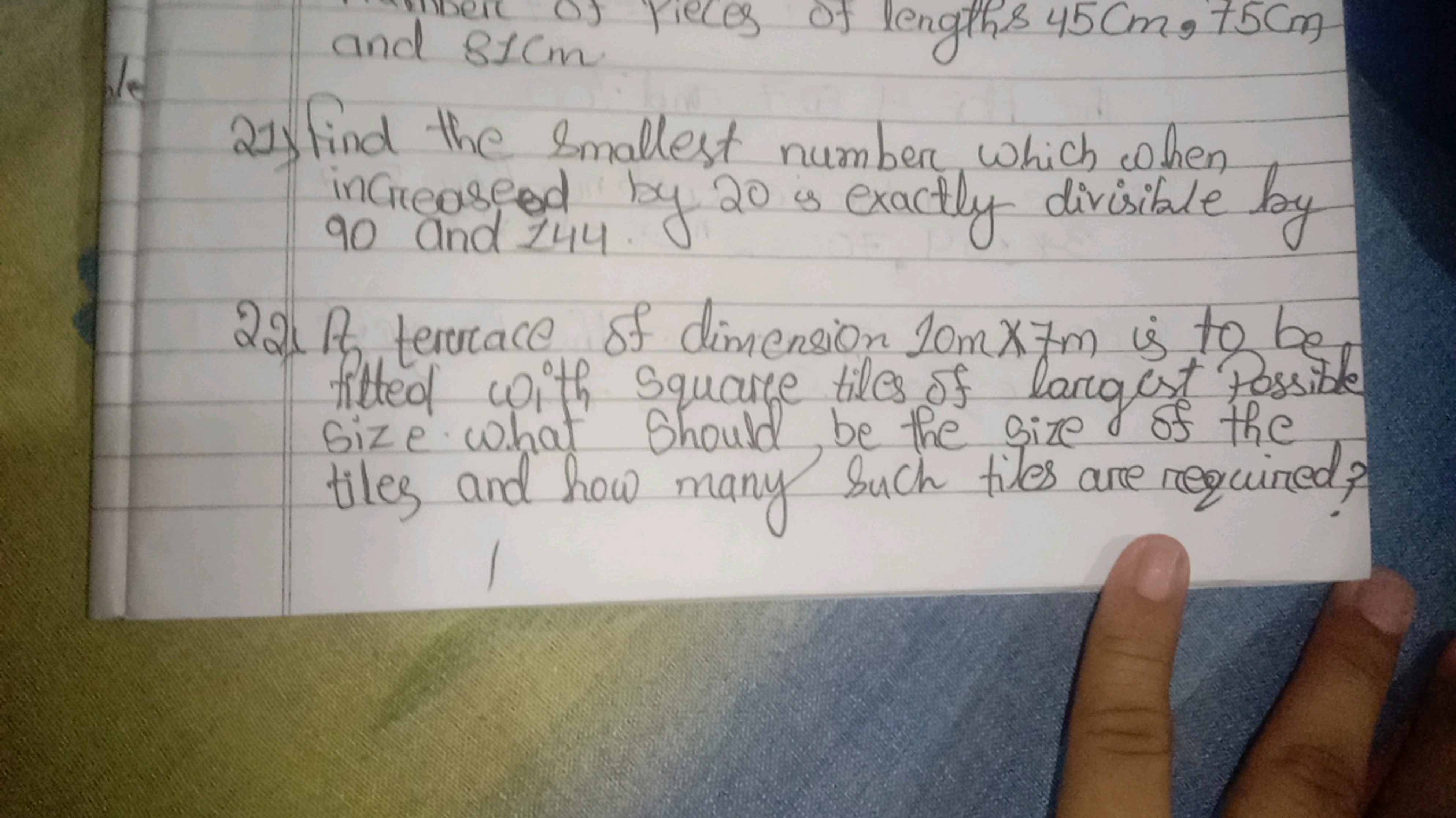 and 81 cm
21) Find the smallest number which of hen increaseod by 20 i