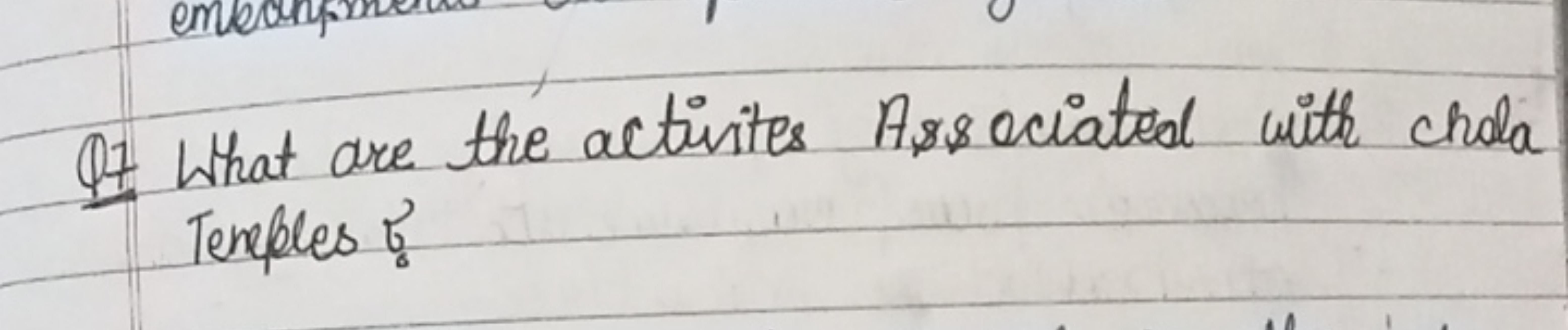 Q7 What are the activites A\$sociated with choli Temples: