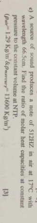 c) A source of sound produces a note of 512 HZ in air at 17∘C with wav