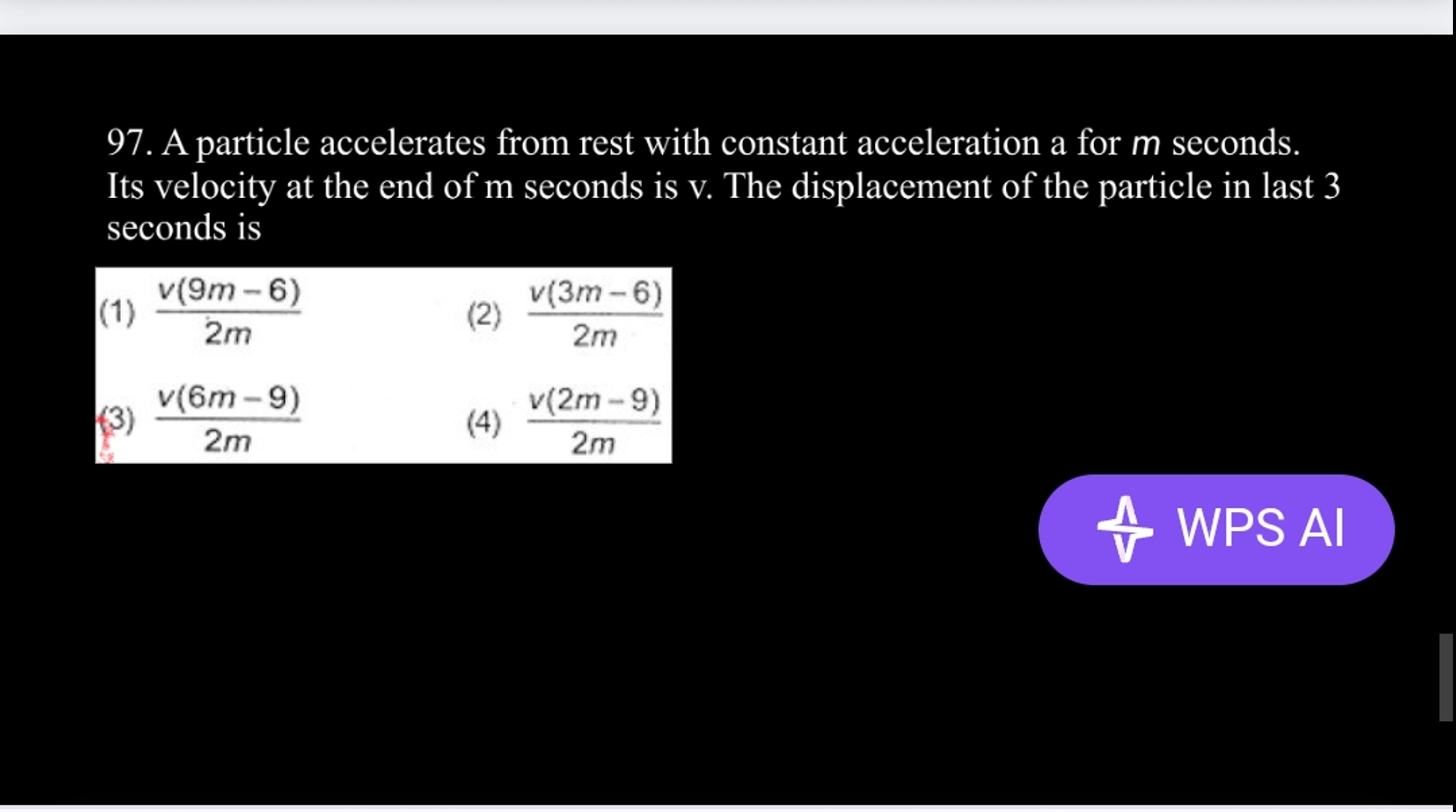 97. A particle accelerates from rest with constant acceleration a for 