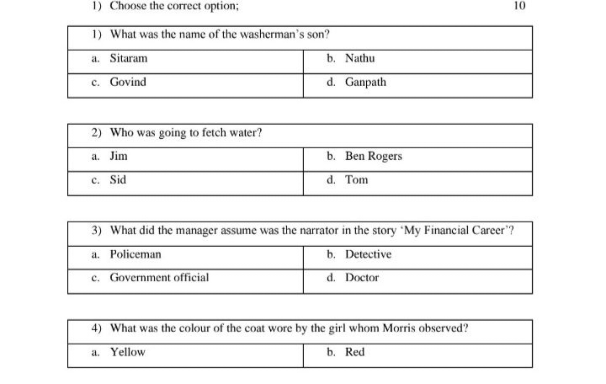 1) Choose the correct option;
10
\begin{tabular} { | l | l | } 
\hline