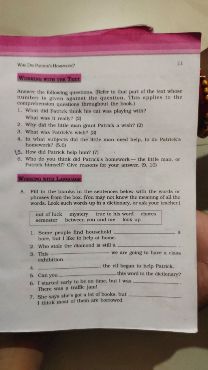 Who Di Patrick's Homework?
11

Working with the Text
Answer the follow