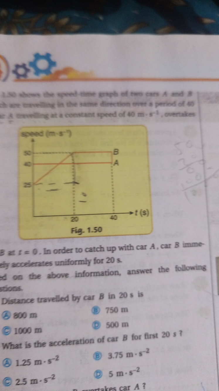 Wh whows the speed-time graph of two cars A and B chace traveltith ith