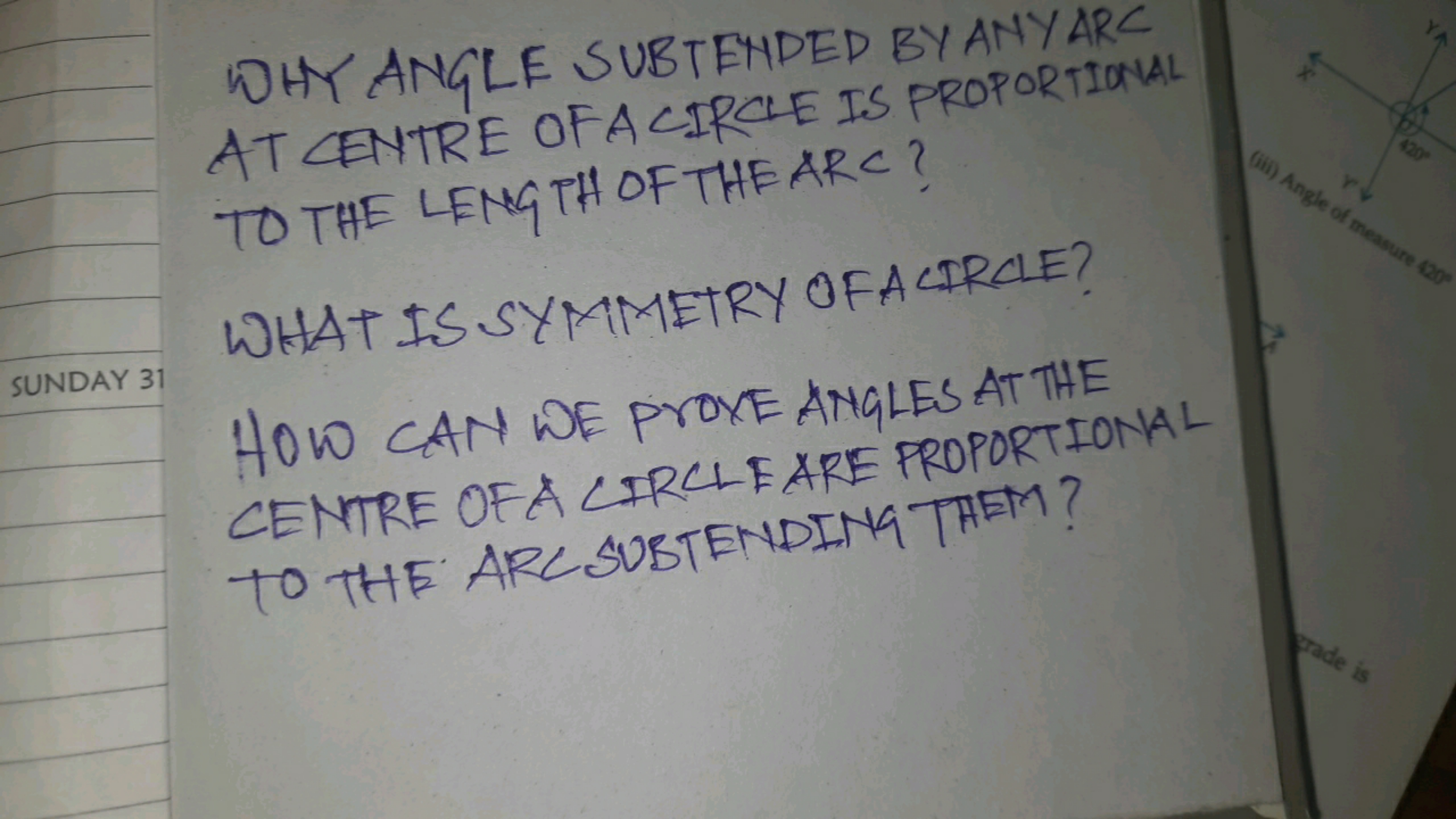 WHY ANGLE SUBTENDED BY ANYARC AT CENTRE OF ACIRCLE IS PROPORTINWAL TO 