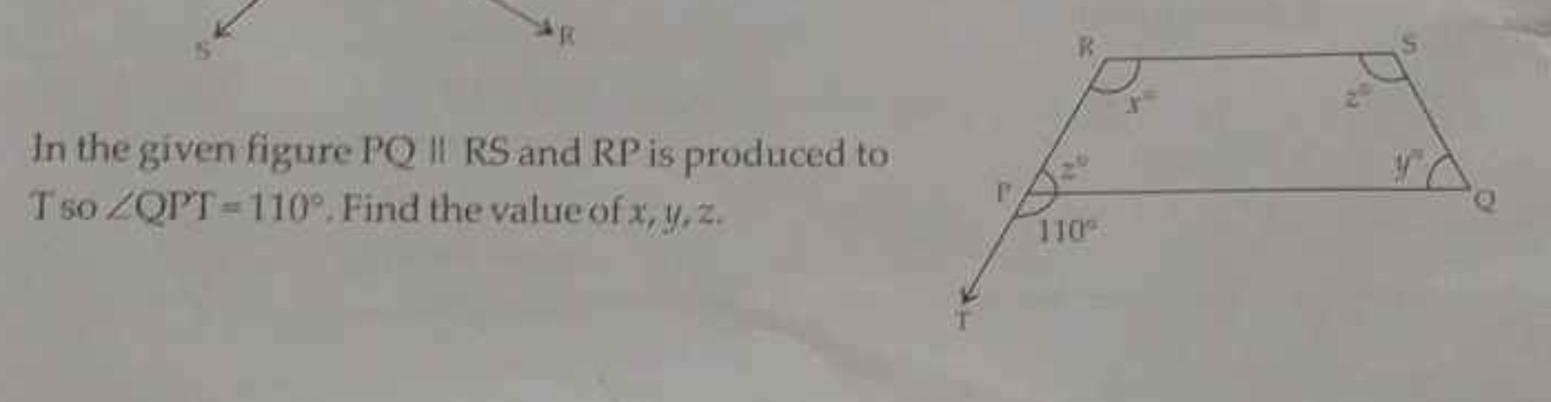 In the given figure PQ \|I RS and RP is produced to T so ∠QPT=110∘. Fi