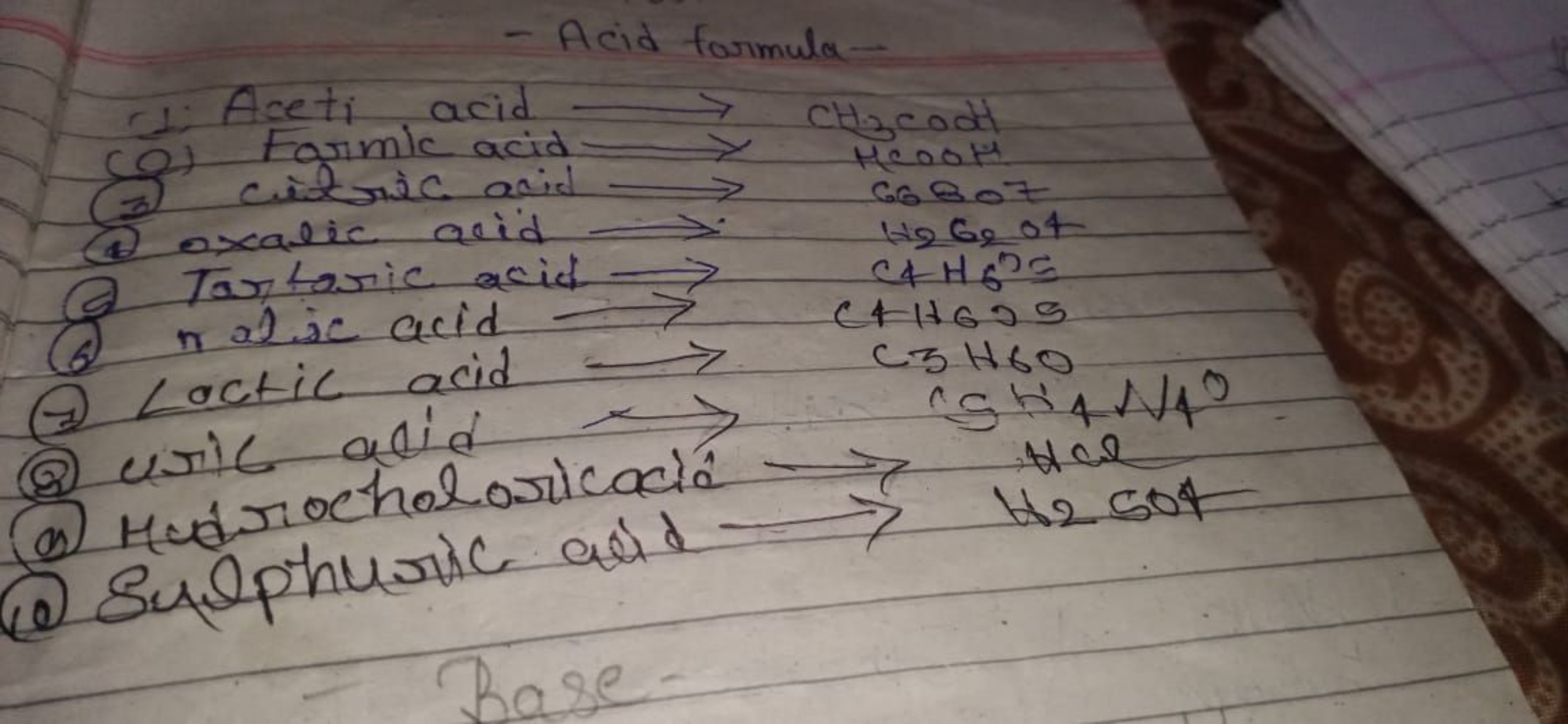 - Acid formula-
Aceti acid
(Q) Formic acid
citric acid
@oxalic acid
Ta