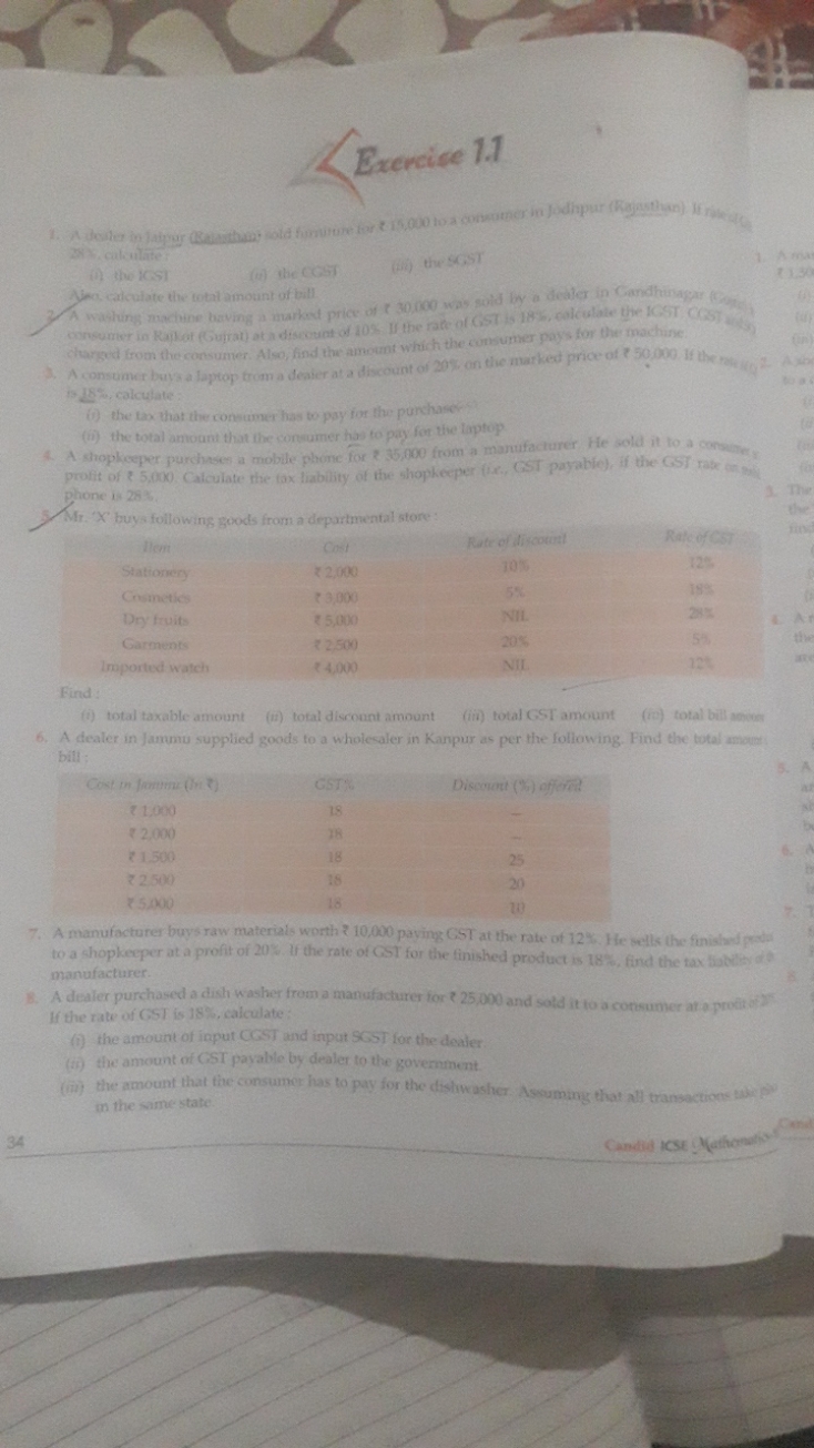 Exercise 11 23x, culculate:
i). the kast
(iv) the cost
(iii) the sosit