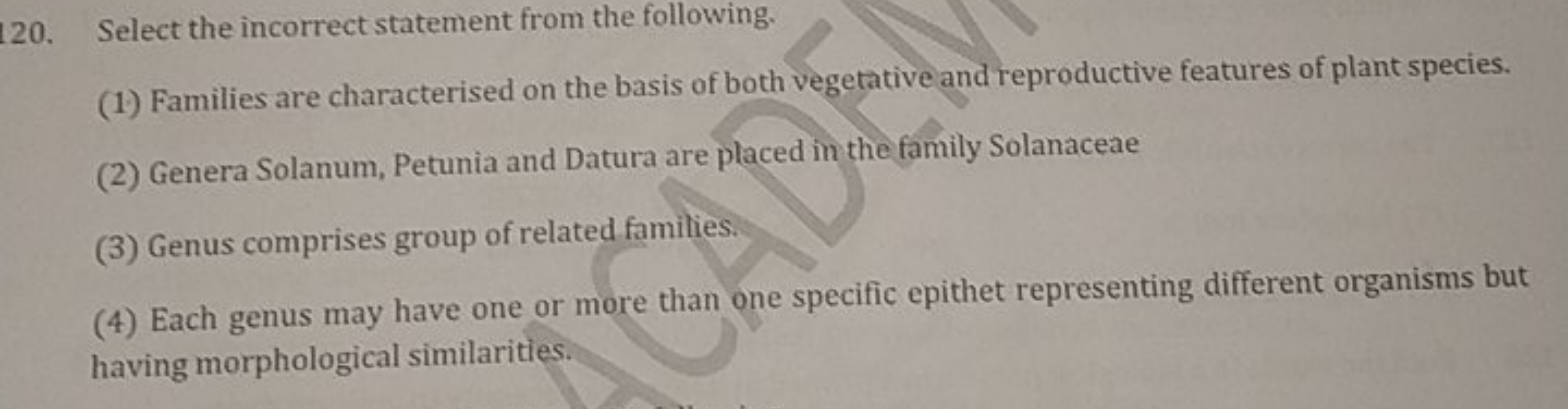 120. Select the incorrect statement from the following.
(1) Families a