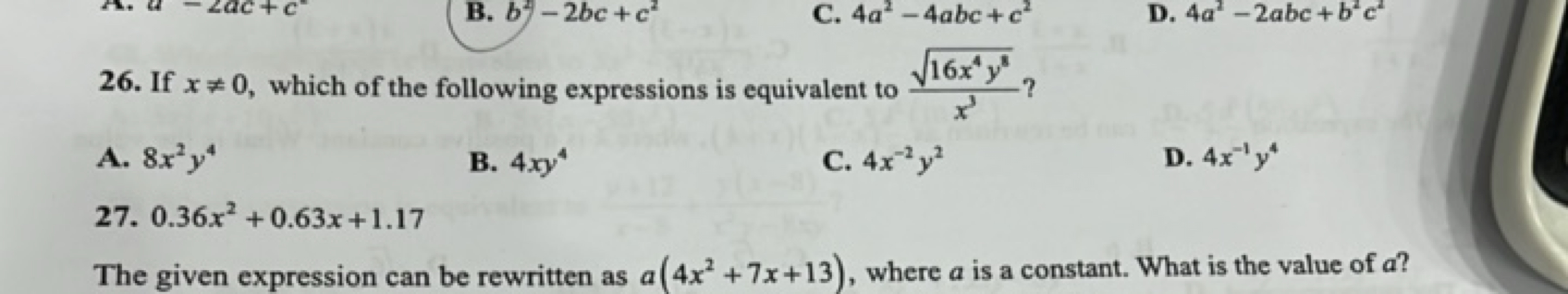 26. If x=0, which of the following expressions is equivalent to x316x