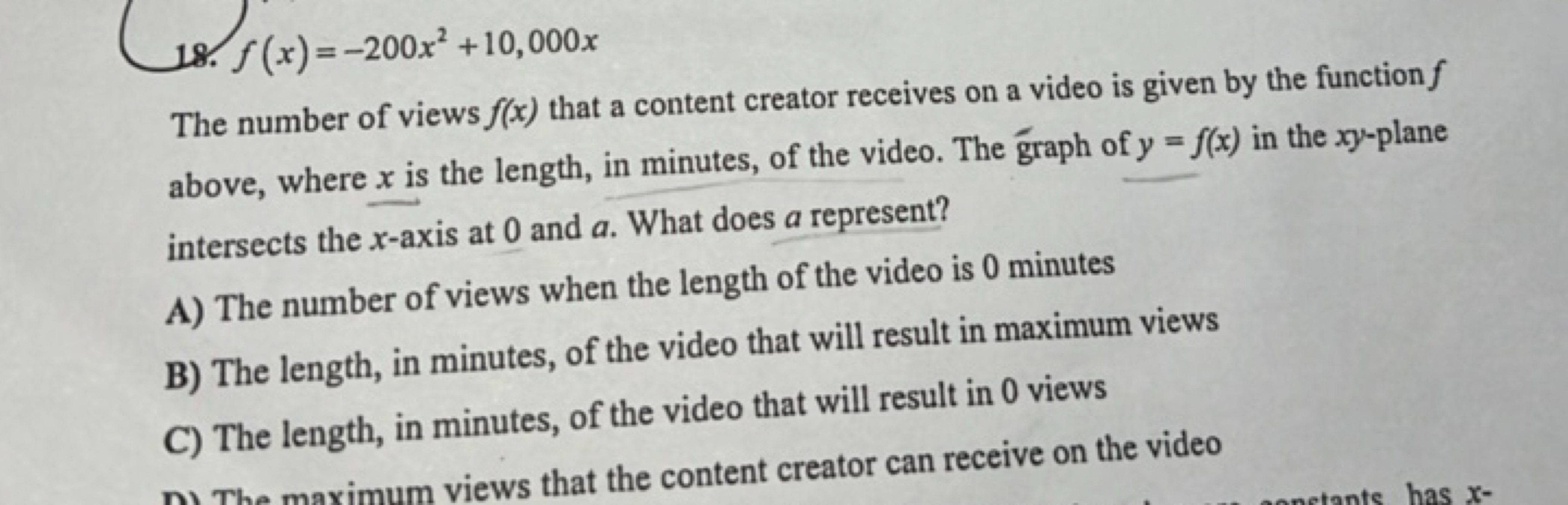 18. f(x)=−200x2+10,000x

The number of views f(x) that a content creat