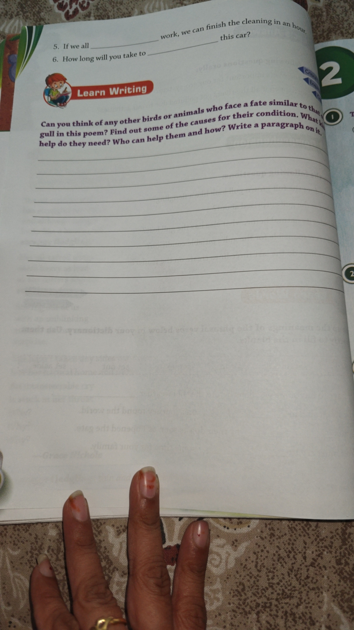 5. If we all  work, we can finish the cleaning in an hH4r​. ​
6. How l