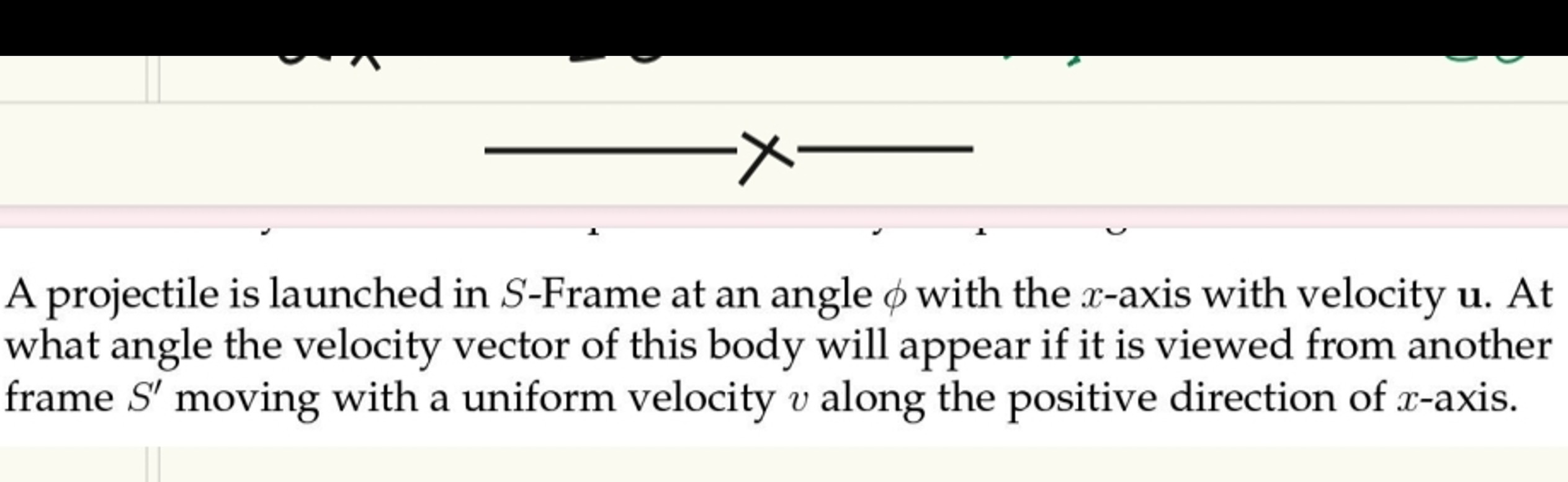 A projectile is launched in S-Frame at an angle ϕ with the x-axis with