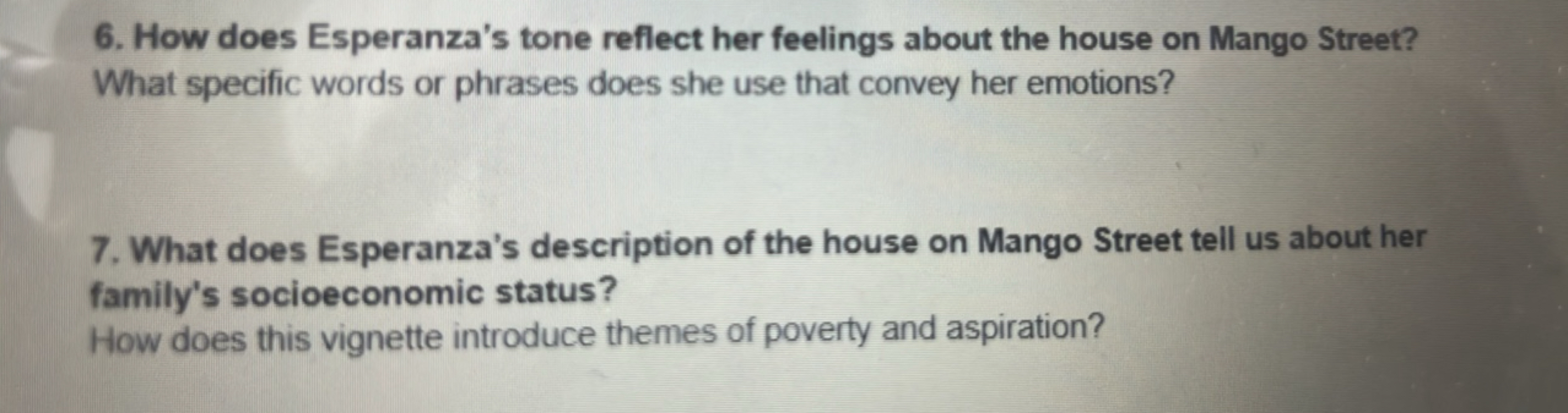 6. How does Esperanza's tone reflect her feelings about the house on M