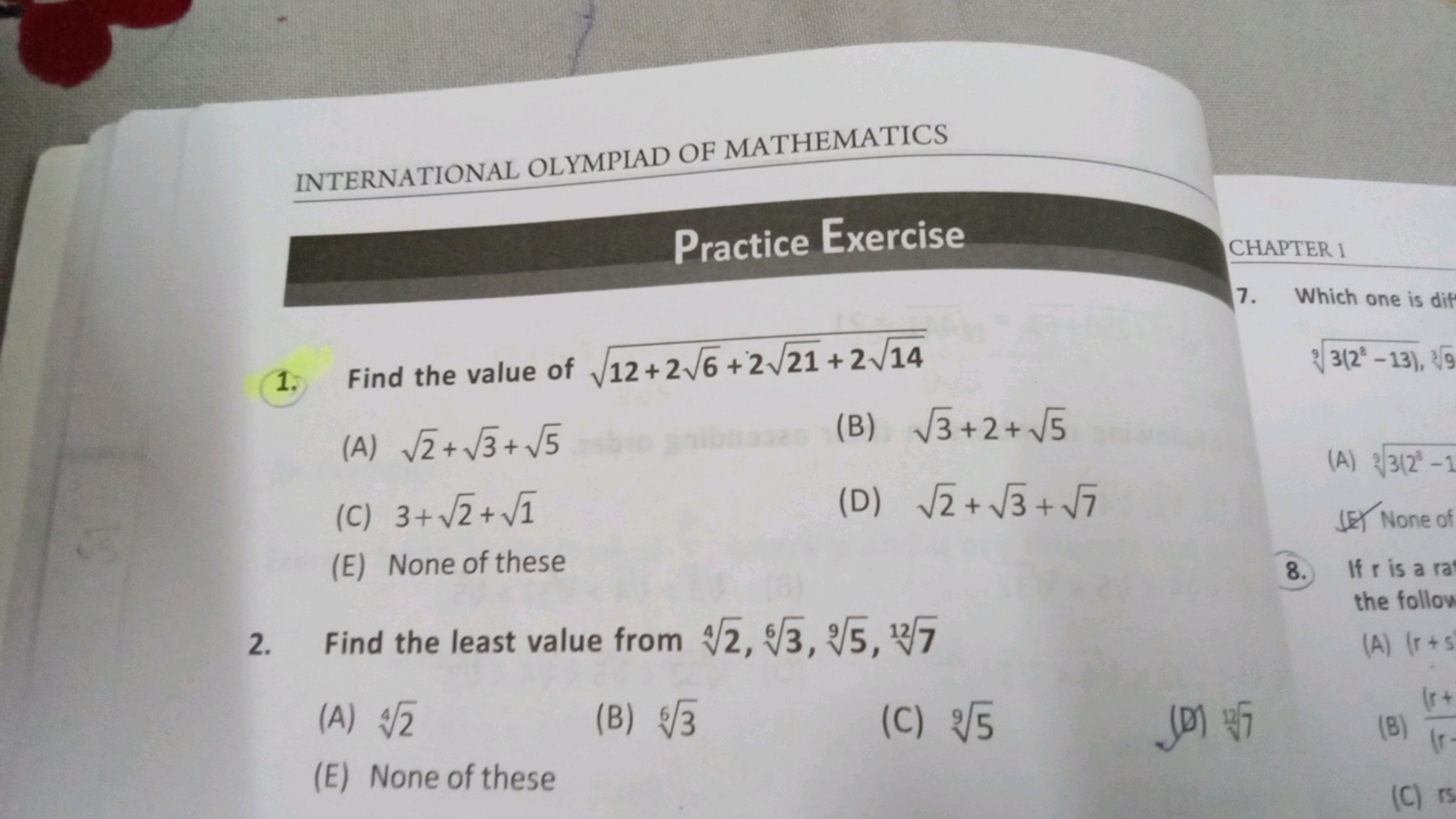 INTERNATIONAL OLYMPIAD OF MATHEMATICS
Practice Exercise
CHAPTER 1 
1. 