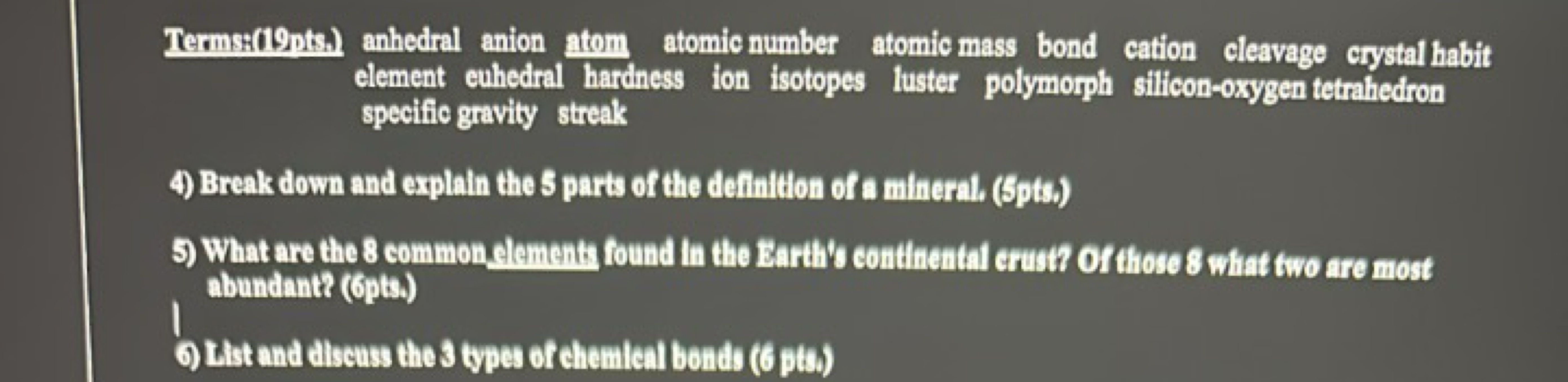 Termss(ints) anhedral anion atom atomic number atomic mass bond cation