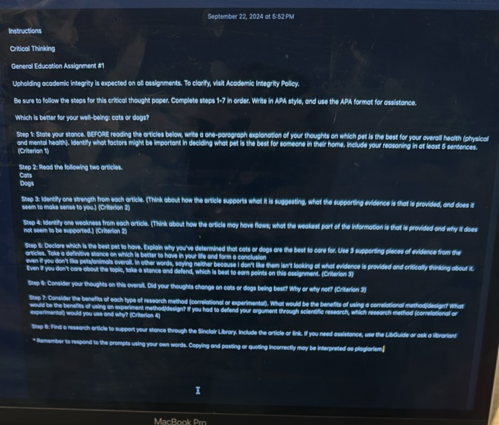 September 22, 2024 at 5:52PM
Instructions
Critical Thinking
Genercl Ed