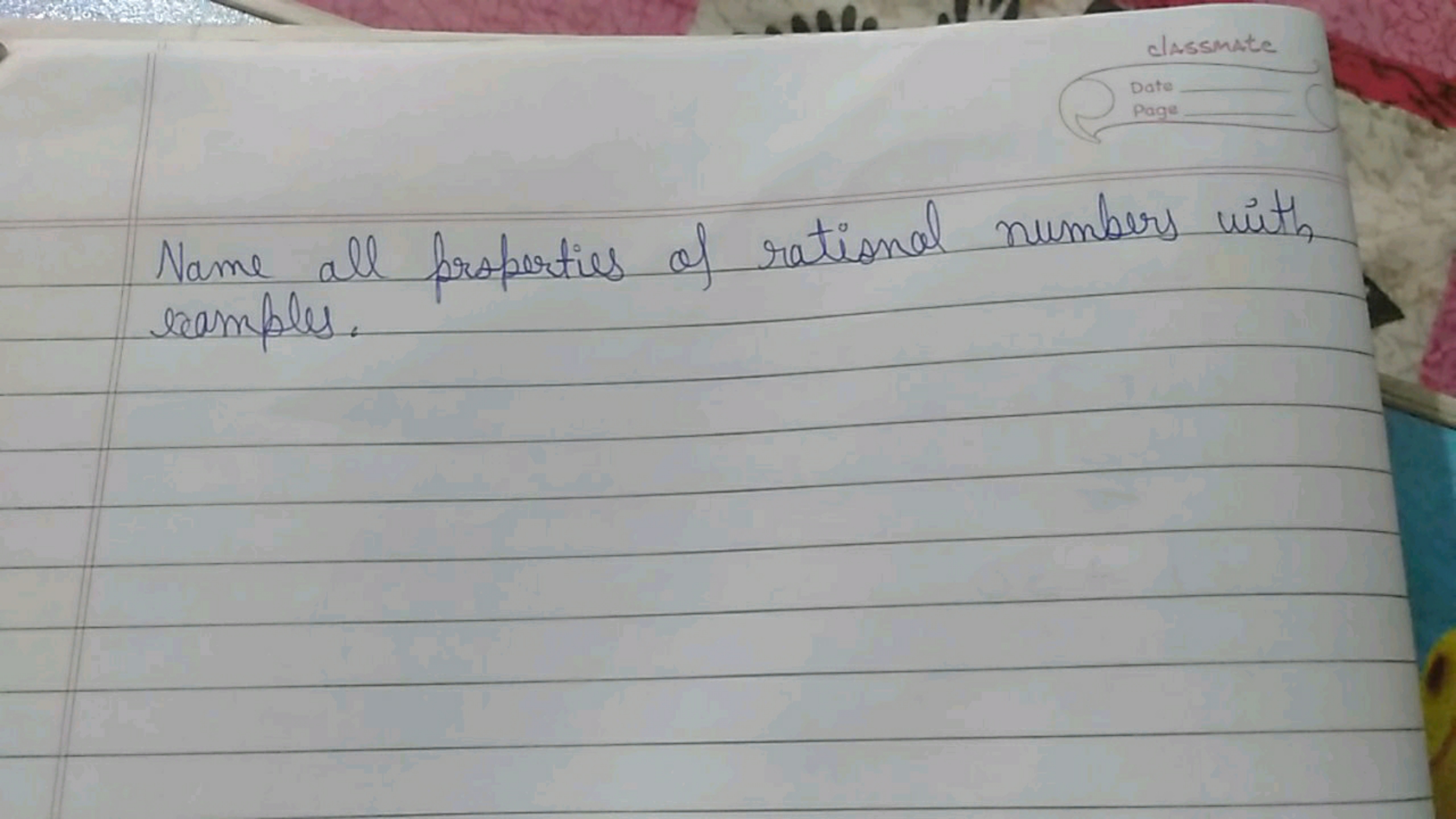 Name all properties of rational numbers with samples.