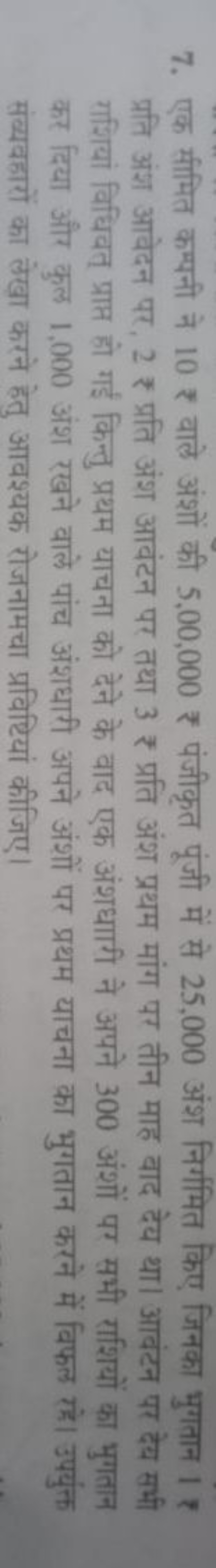 7. एक सीमित कम्पनी ने 10 ₹ वाले अंशों की 5,00,000 ₹ पंजीकृत पूंजी में 