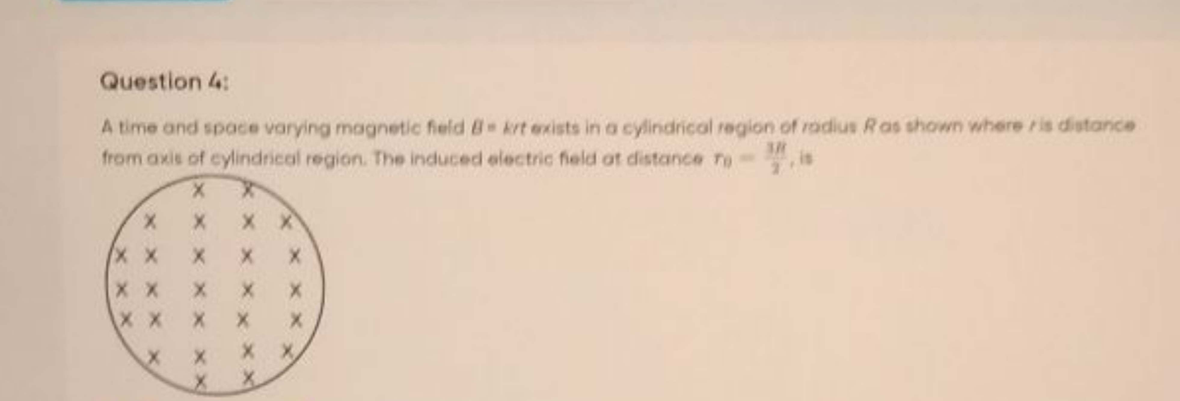 Question 4:
A time and space varying magnetic field G= Ert exists in a