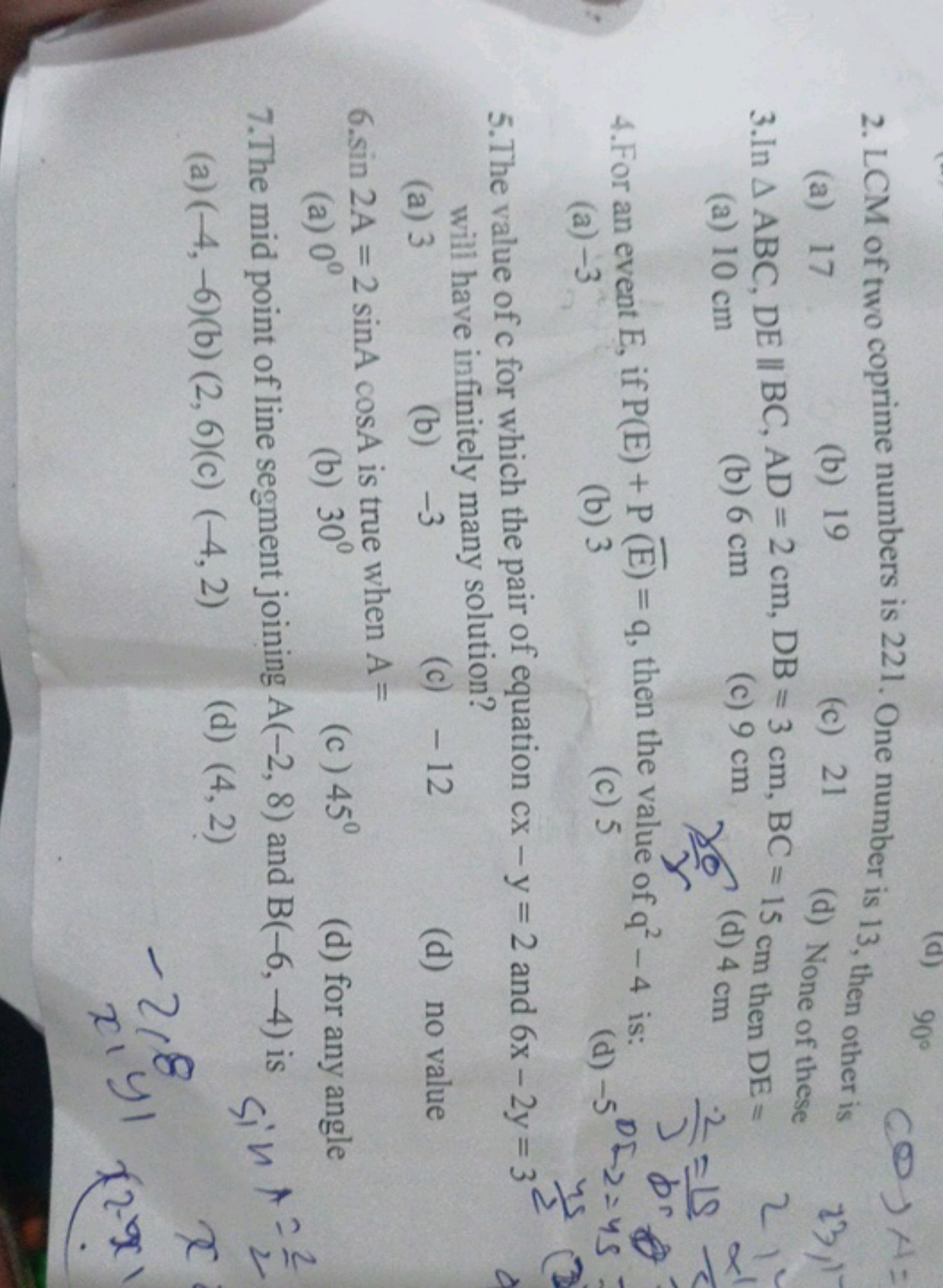 2. LCM of two coprime numbers is 221 . One number is 13 , then other i