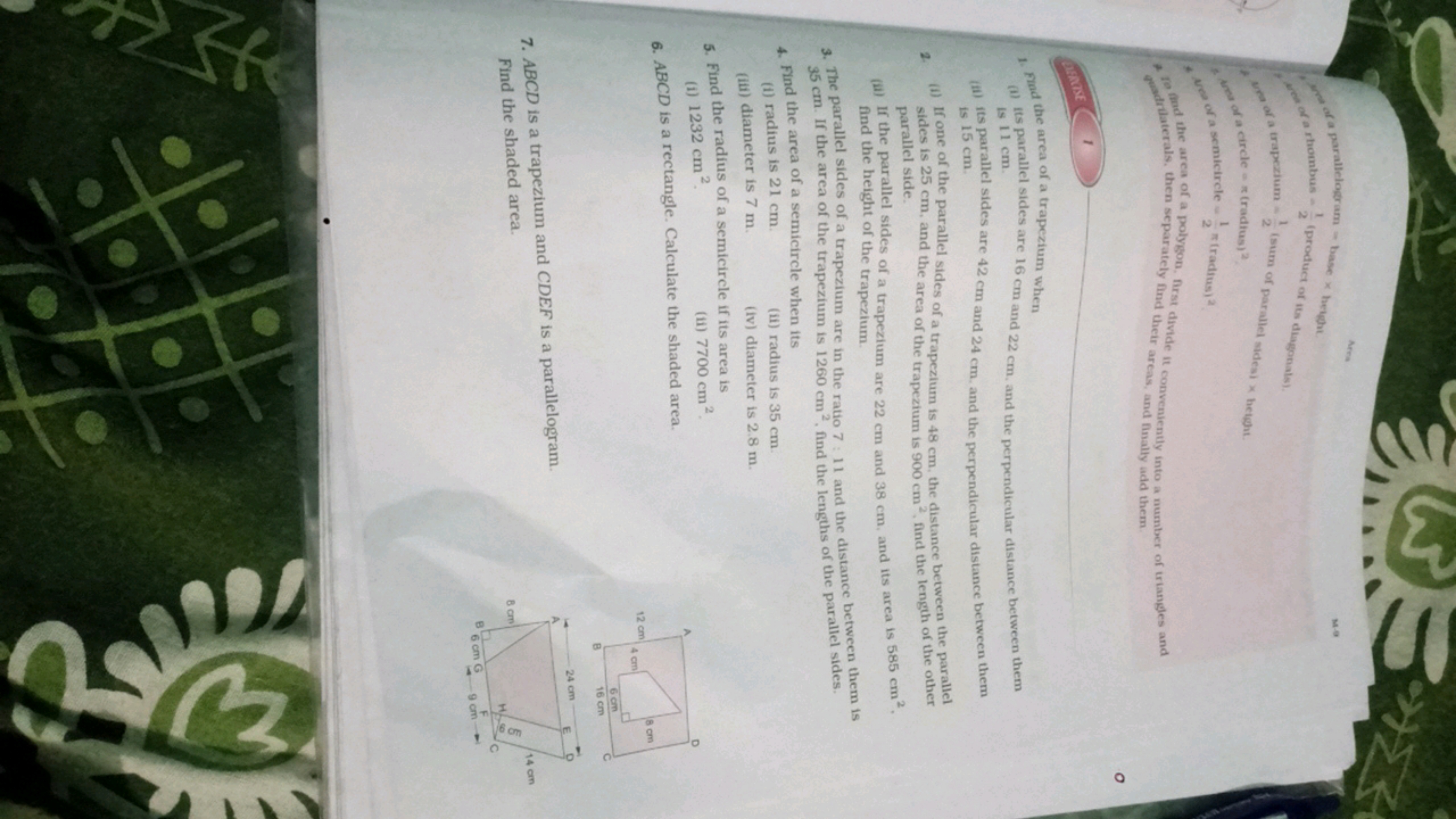 are of a parallelogram - base x height
area of a rhombus
Area of a tra