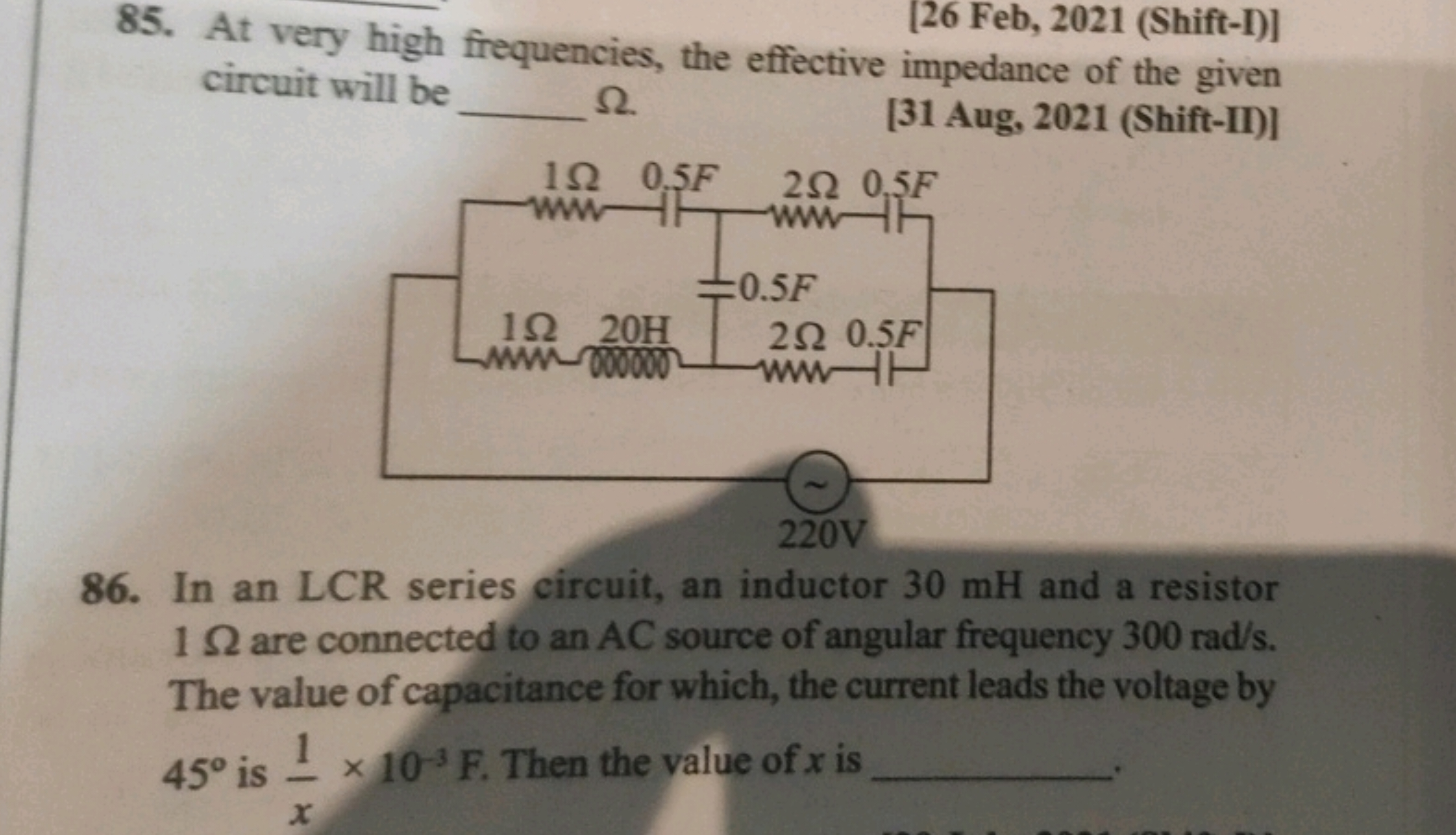 85. At very high frequencies, the effective impeb, 2021 (Shift-I)] cir