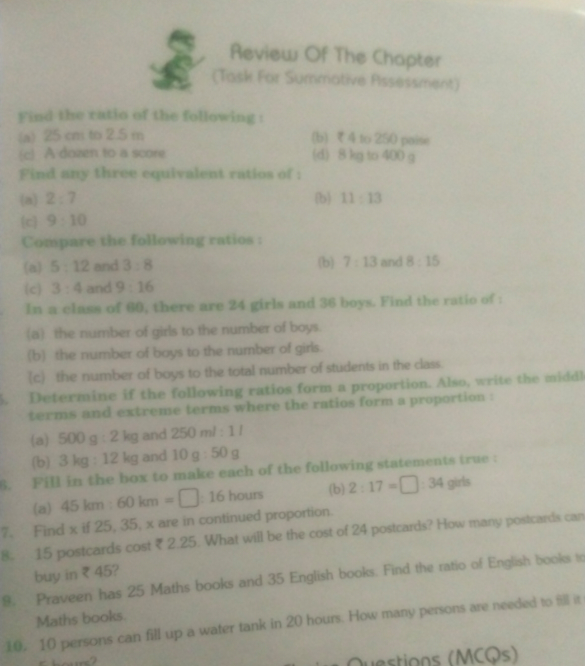 Review Of The Chopter
(Tosh for Summotive Assessment)
Find the ratio o