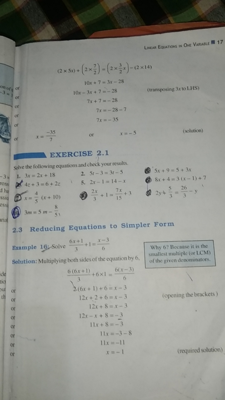 Linear Equations in One Variable 17
or
(2×5x)+(2×27​)10x+710x−3x+77x+7