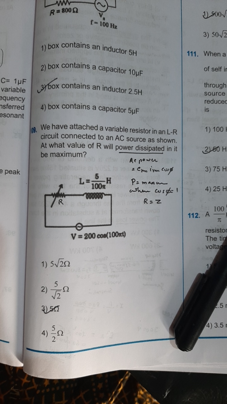 1) box contains an inductor 5 H
2) box contains a capacitor 10μ F
C=1μ