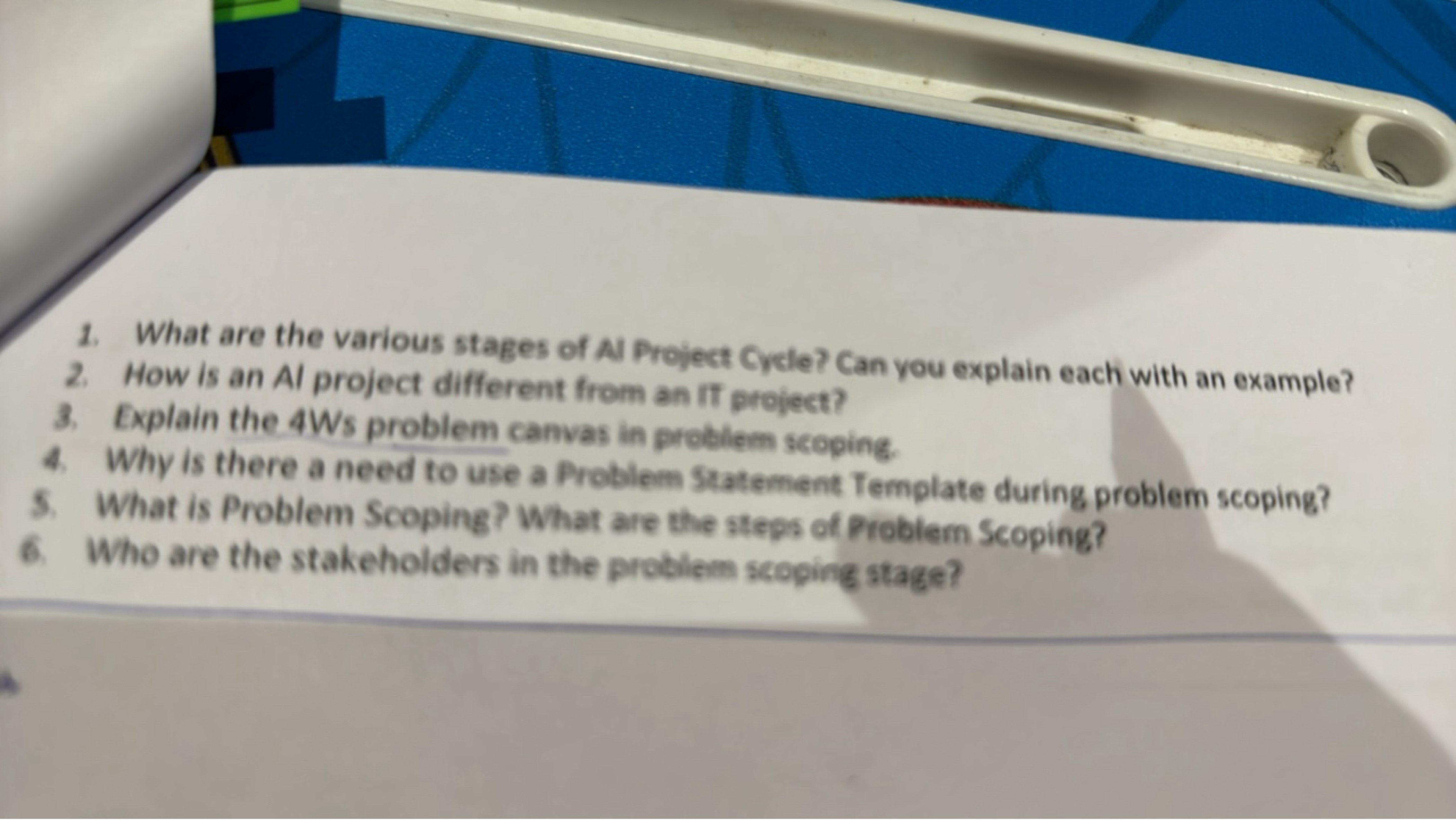 1. What are the various stages of Al Project Cycle? Can you explain ea