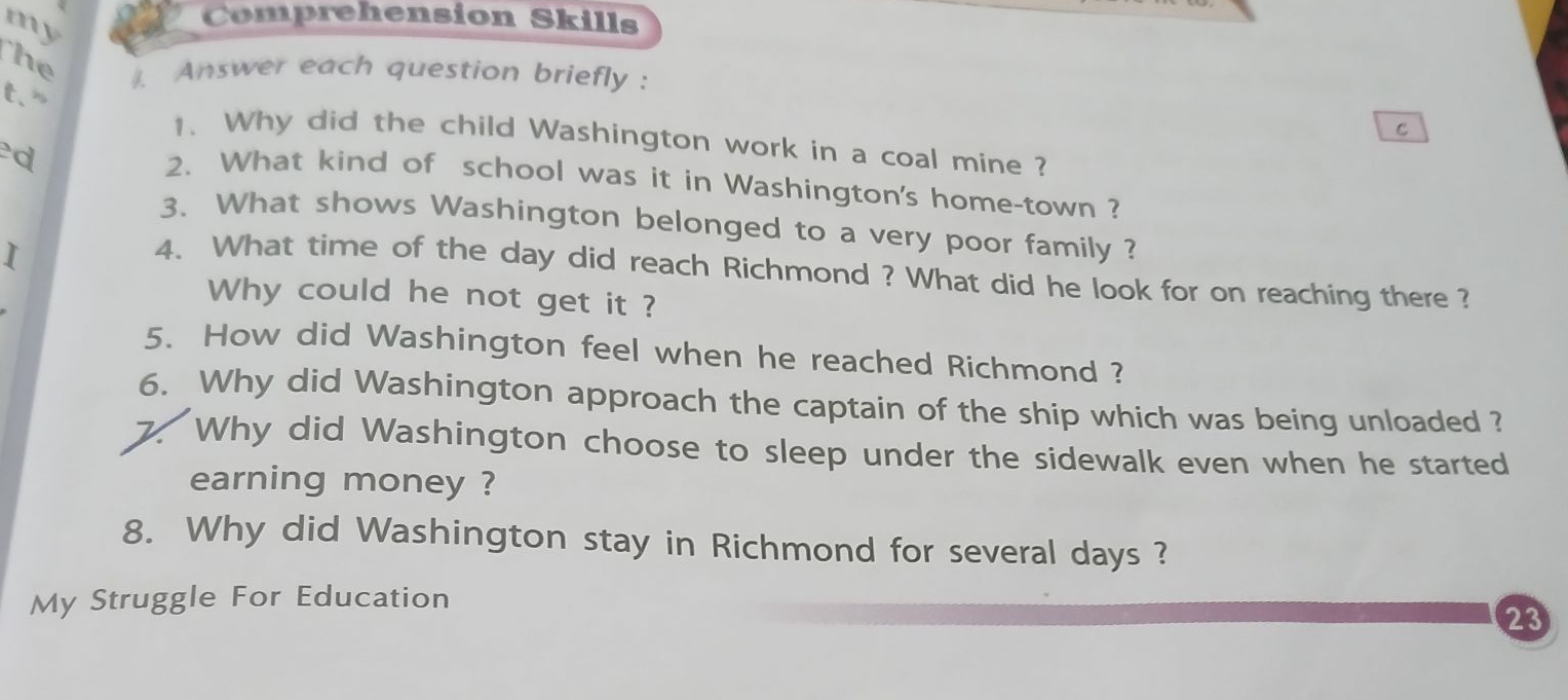 my
The
t.'
ed
I
Comprehension Skills
Answer each question briefly :
1.