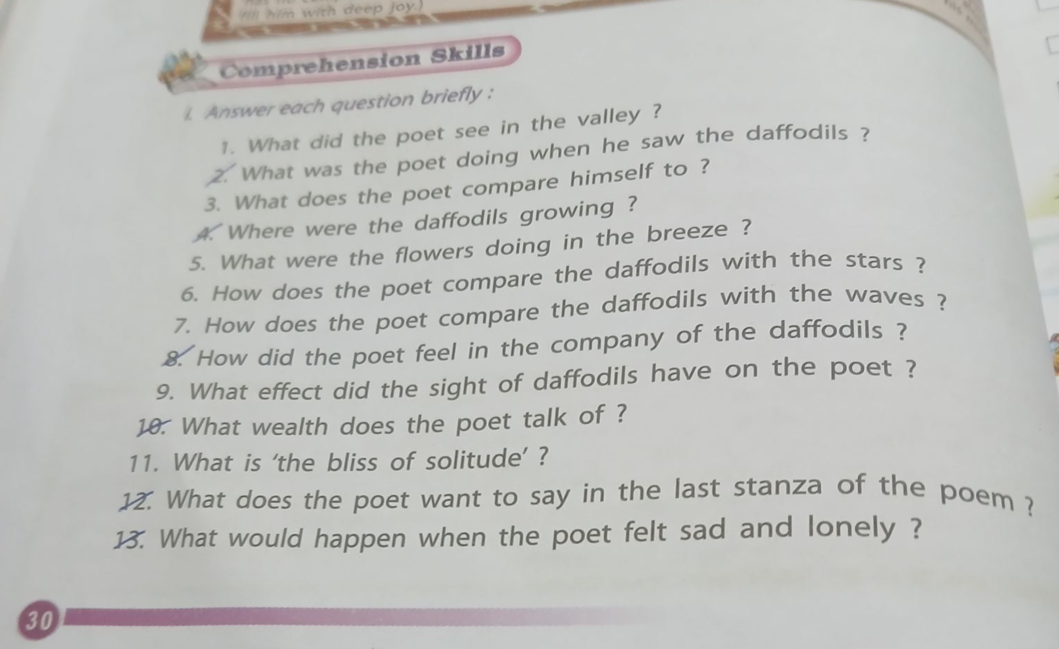 30
him with deep joy)
Comprehension Skills
Answer each question briefl